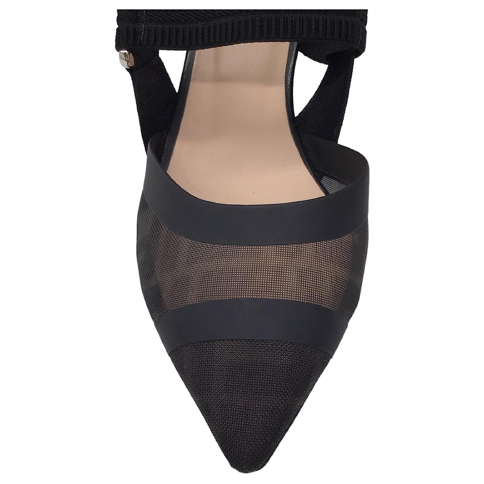 Fendi Black Colibri Mesh Slingback Pumps Leather ref.1427267