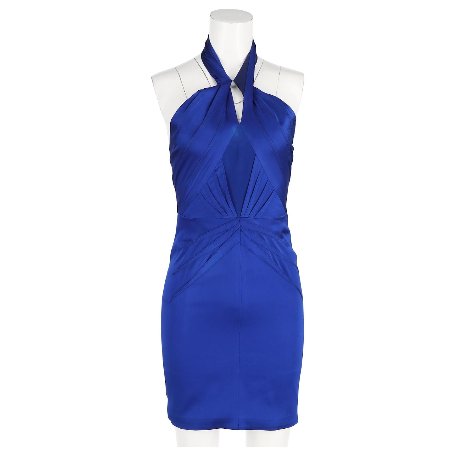blue satin long dress Royal Blue Satin Split Dress With Pockets main image 0