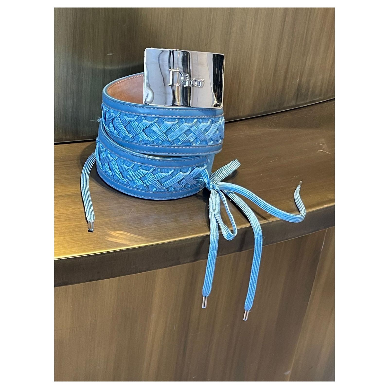 Christian Dior Belts Light blue Leather Cloth ref.1429604 