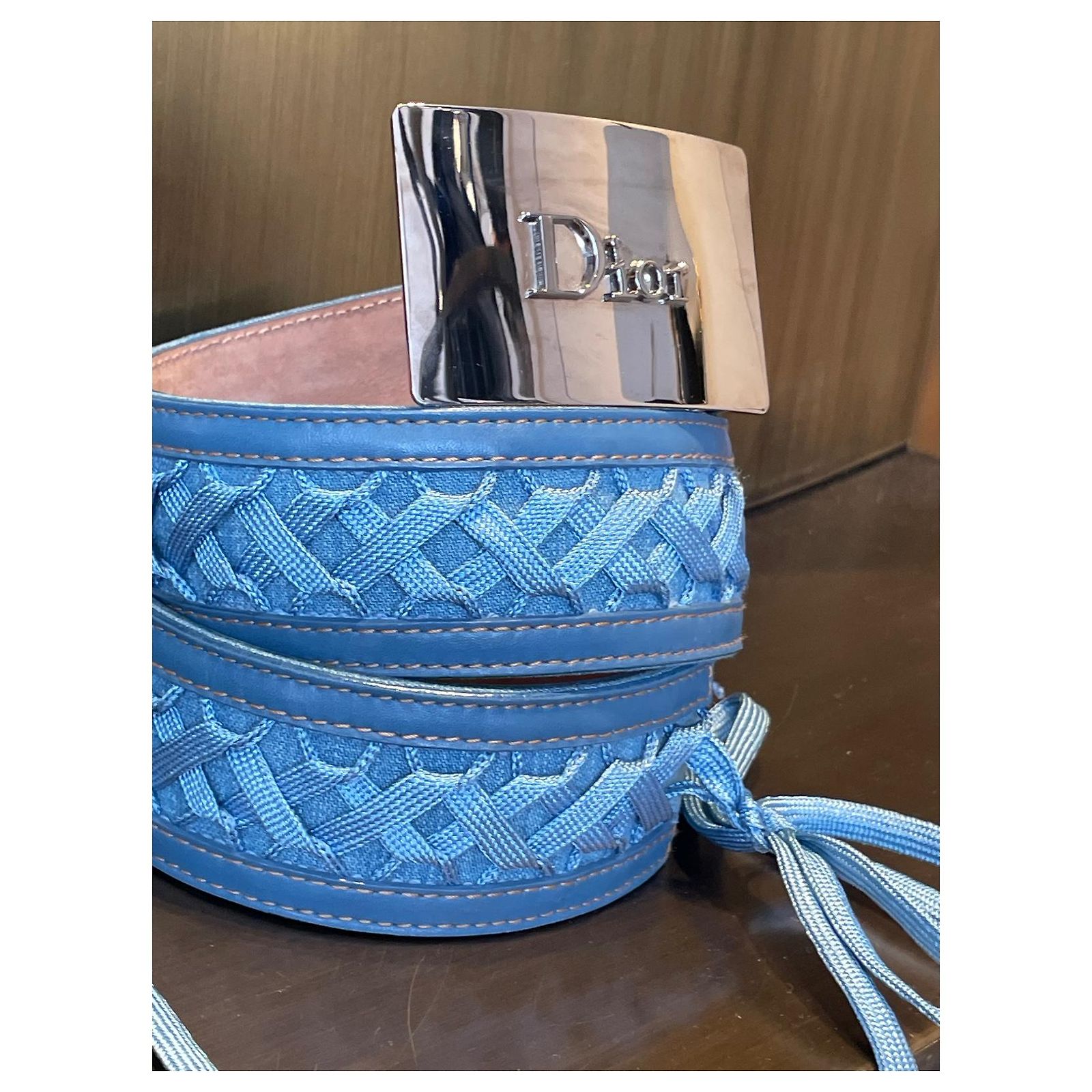 Christian Dior Belts Light blue Leather Cloth ref.1429604 