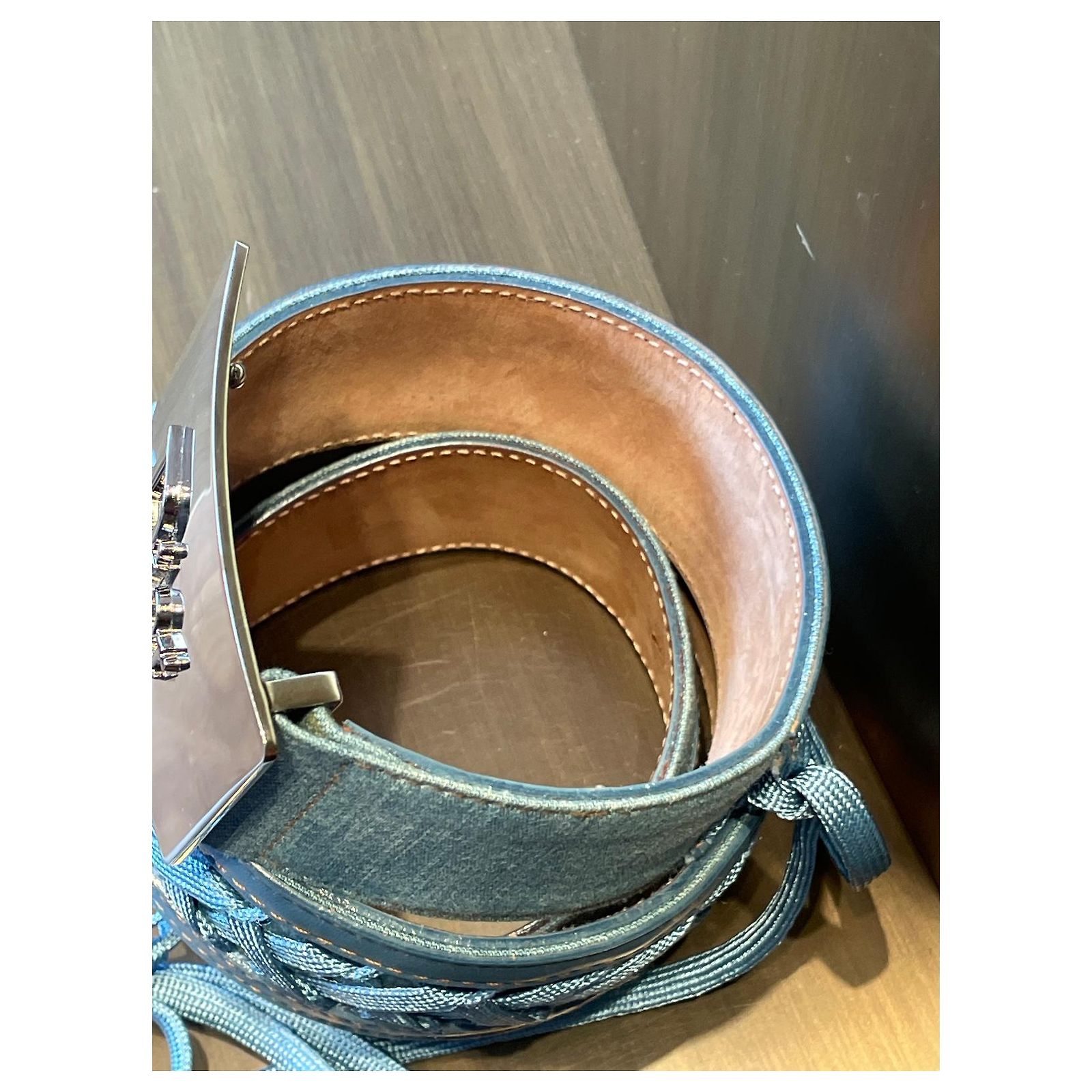 Christian Dior - Blue, Tan Striped Belt Christian Dior Navy Blue Christian Dior main image 3