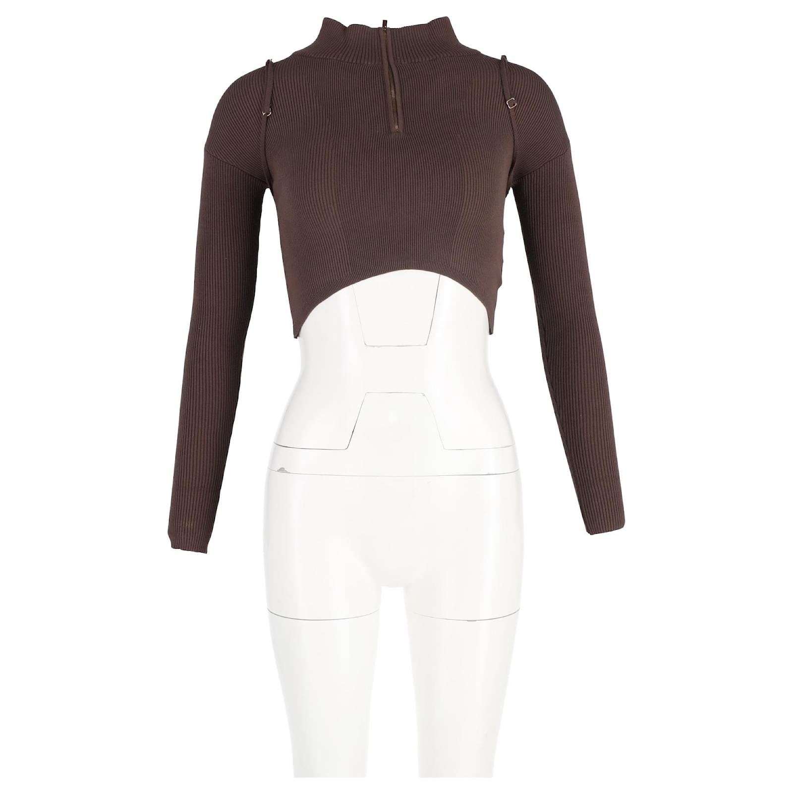 Jacquemus La Maille Bormio Cropped Sweater in Brown Wool ref
