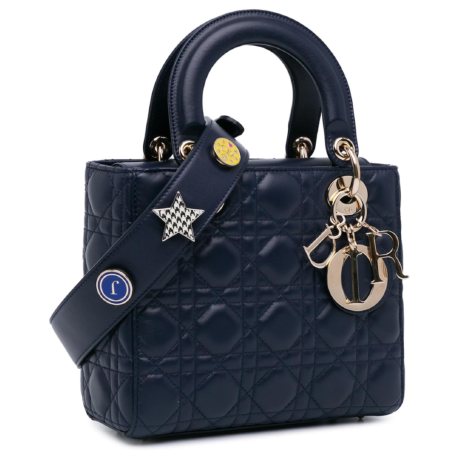 レディディオール　スモール　ネイビー Dior Blue Small Lambskin Cannage Lucky Badges My Lady Dior Navy