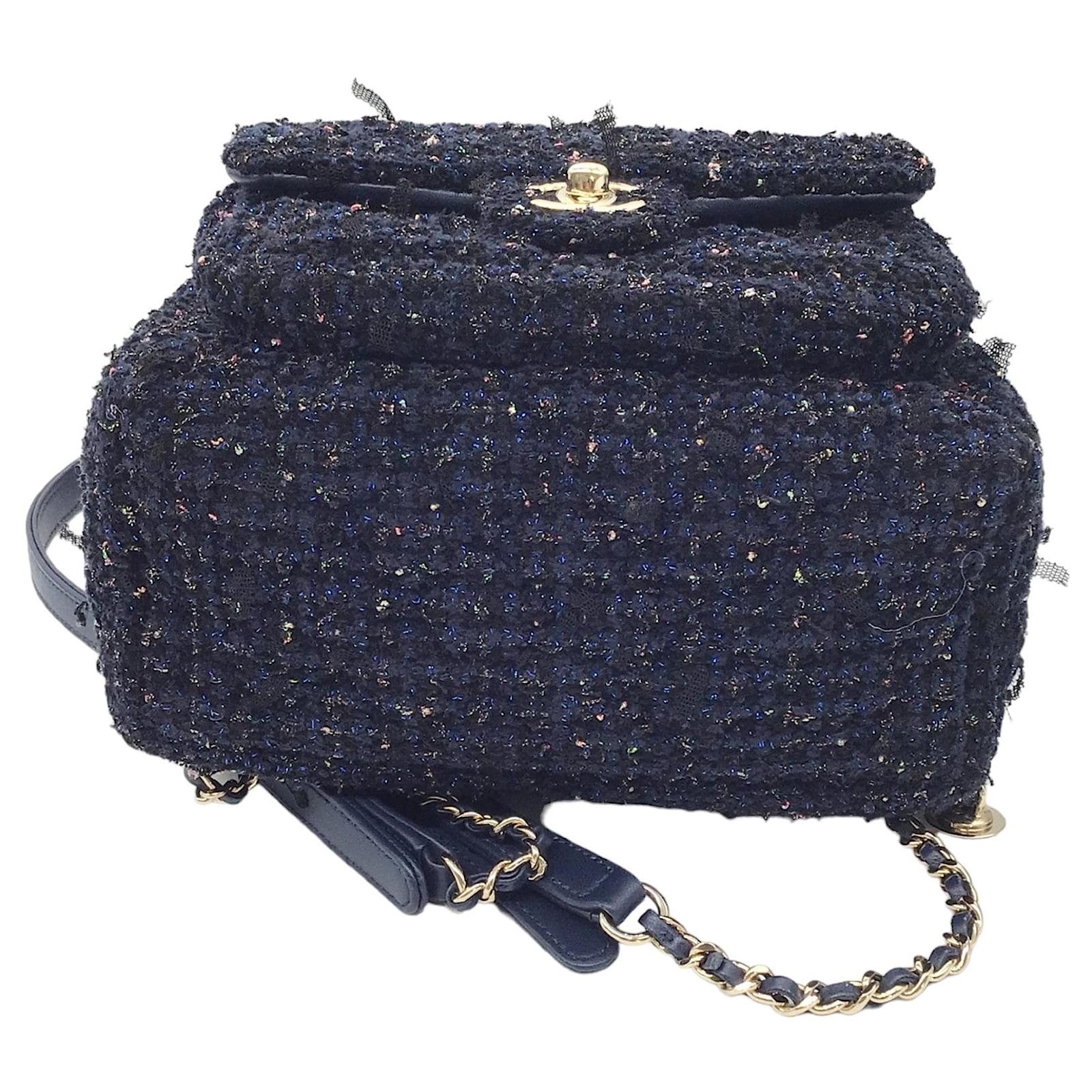 Chanel Navy Blue Multi Metallic Tweed Mini Backpack ref.1431923