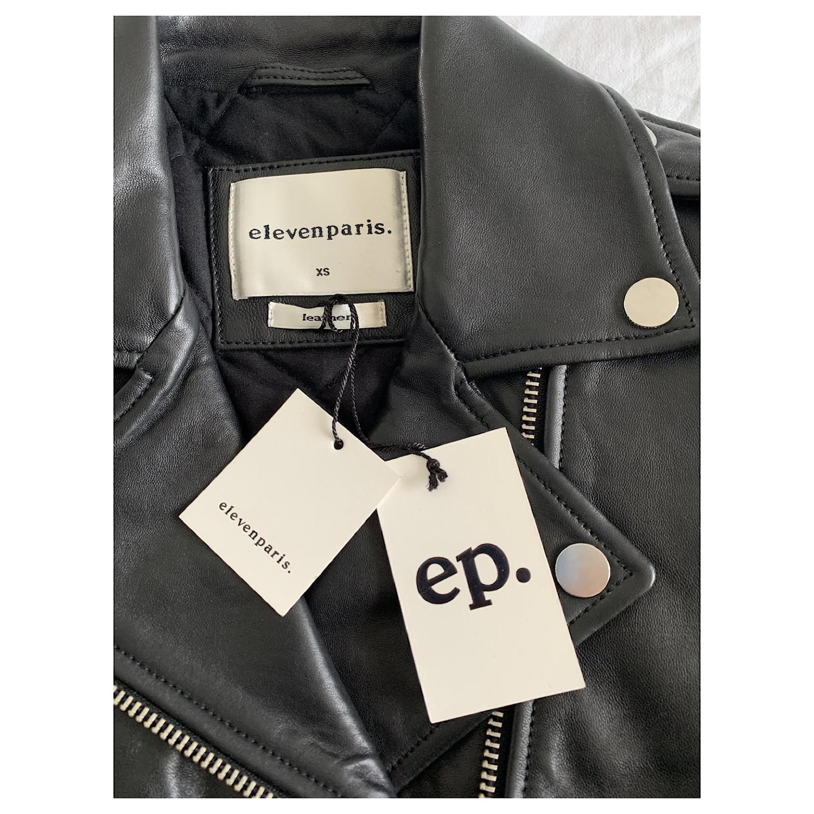 Blouson Eleven Paris En Cuir Véritable Noir Et Rouge - Taille S - Neuf Avec étiquettes