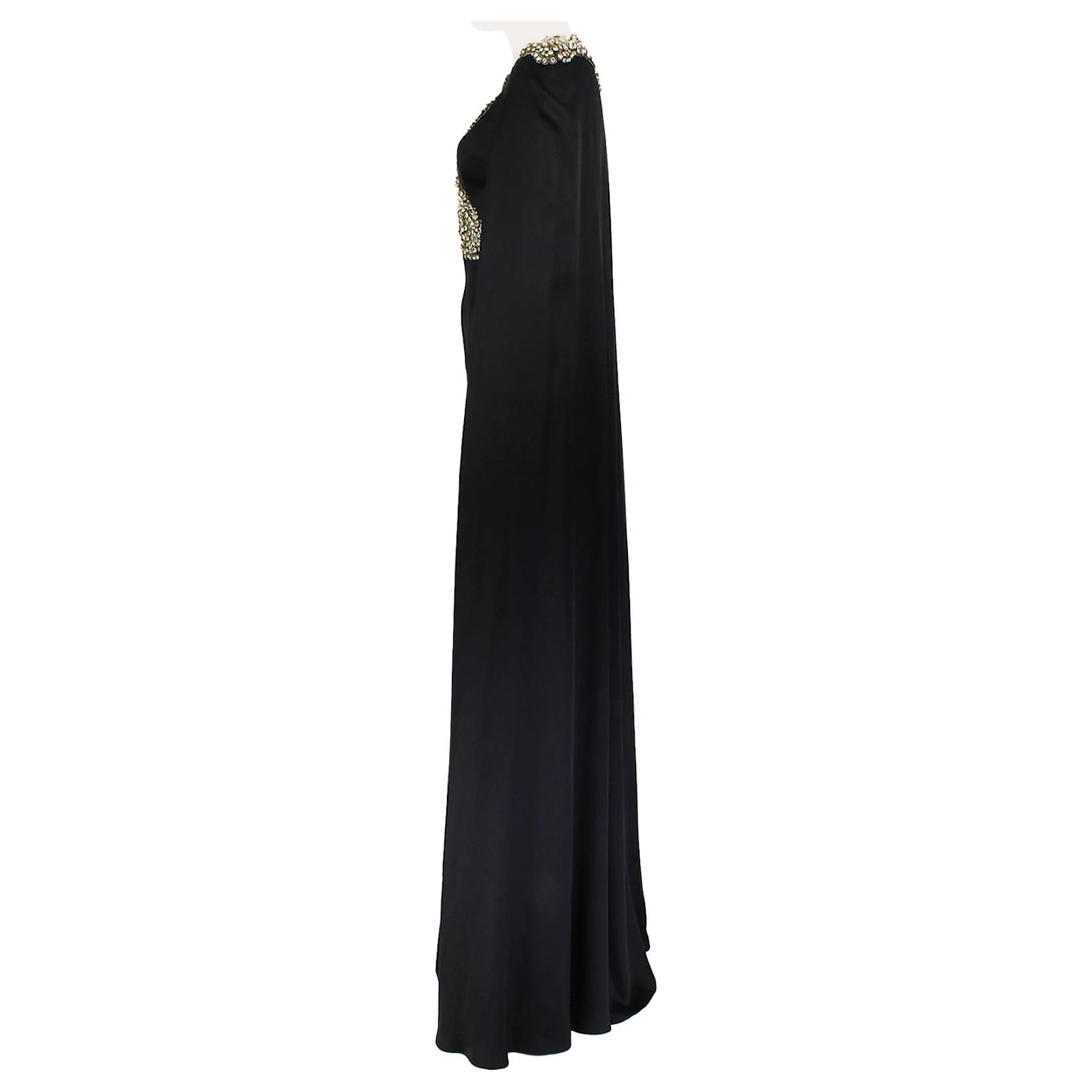 Alexander McQueen Bejewelled Cape Gown Black Silk