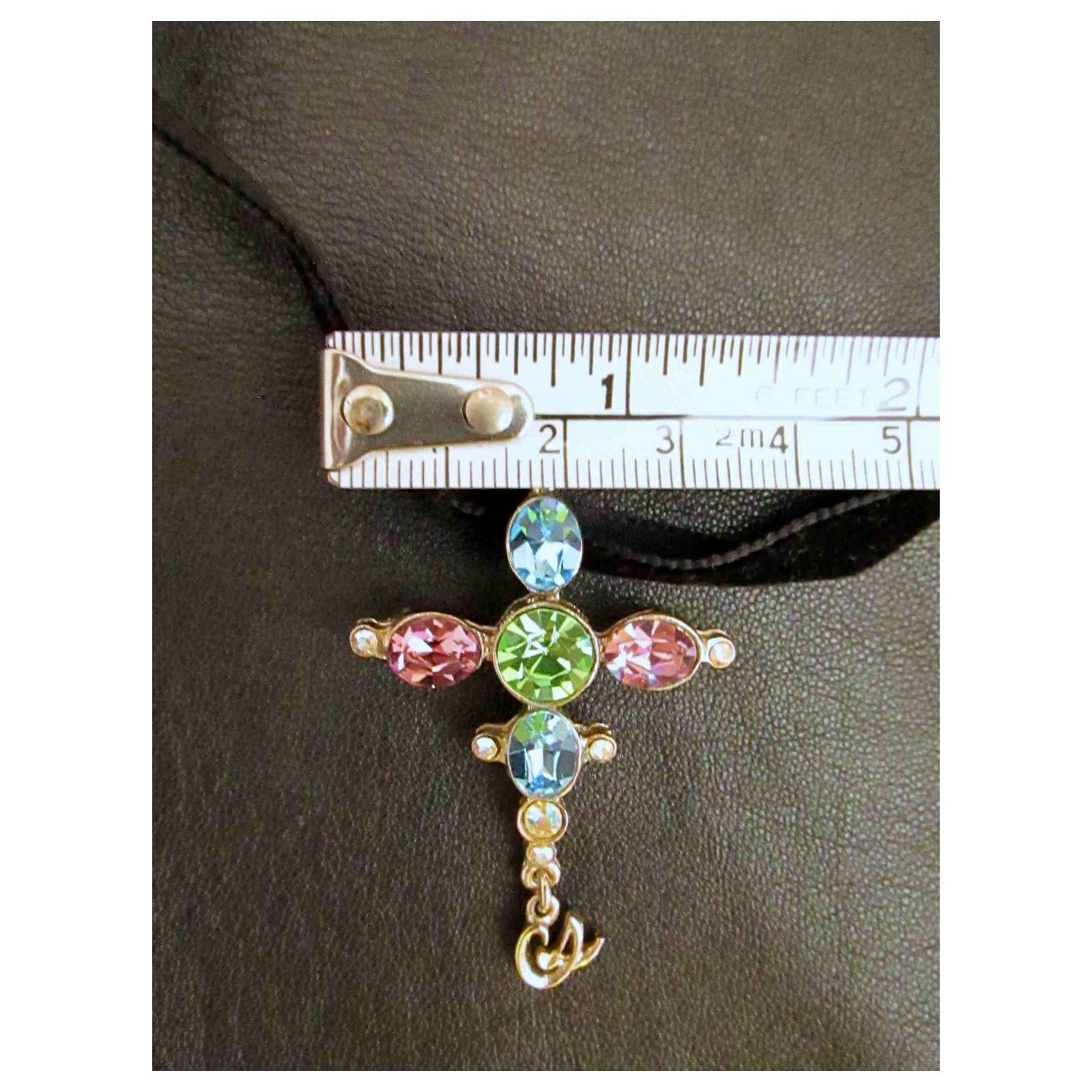Christian Lacroix cross pendant and brooch silver-colored crystal