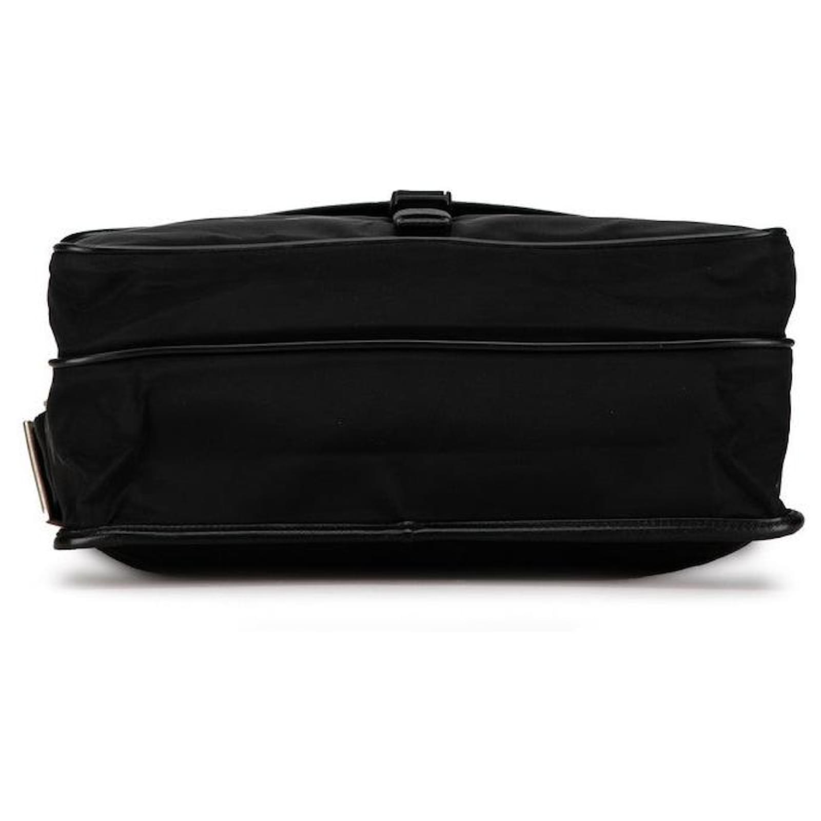 Prada Nylon Leather Triangle Logo Crossbody Bag V166 Black