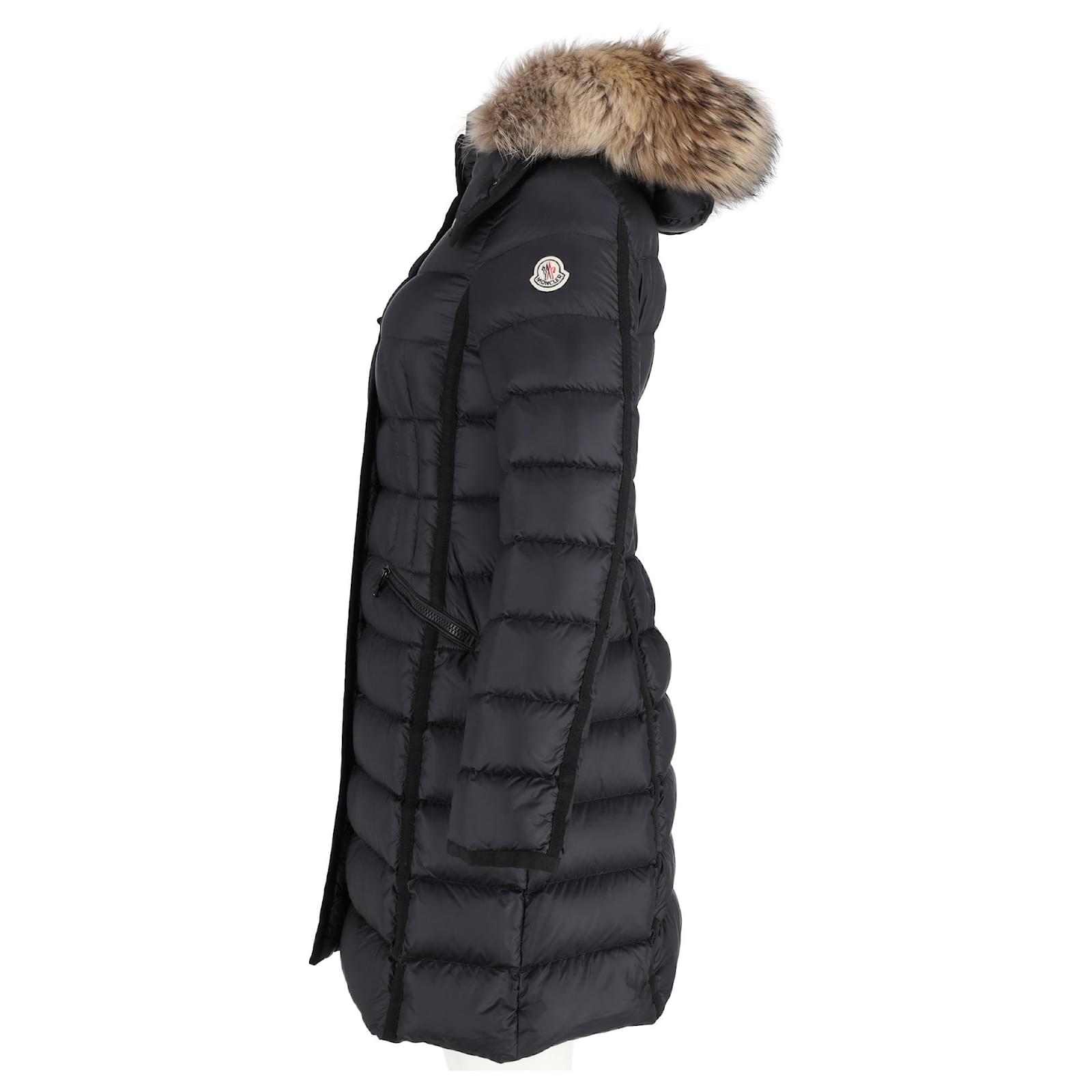 Moncler Hermifur Fitted Puffer Coat with Removable Fur Hood in Black Nylon Polyamide ref.1439335 Joli Closet