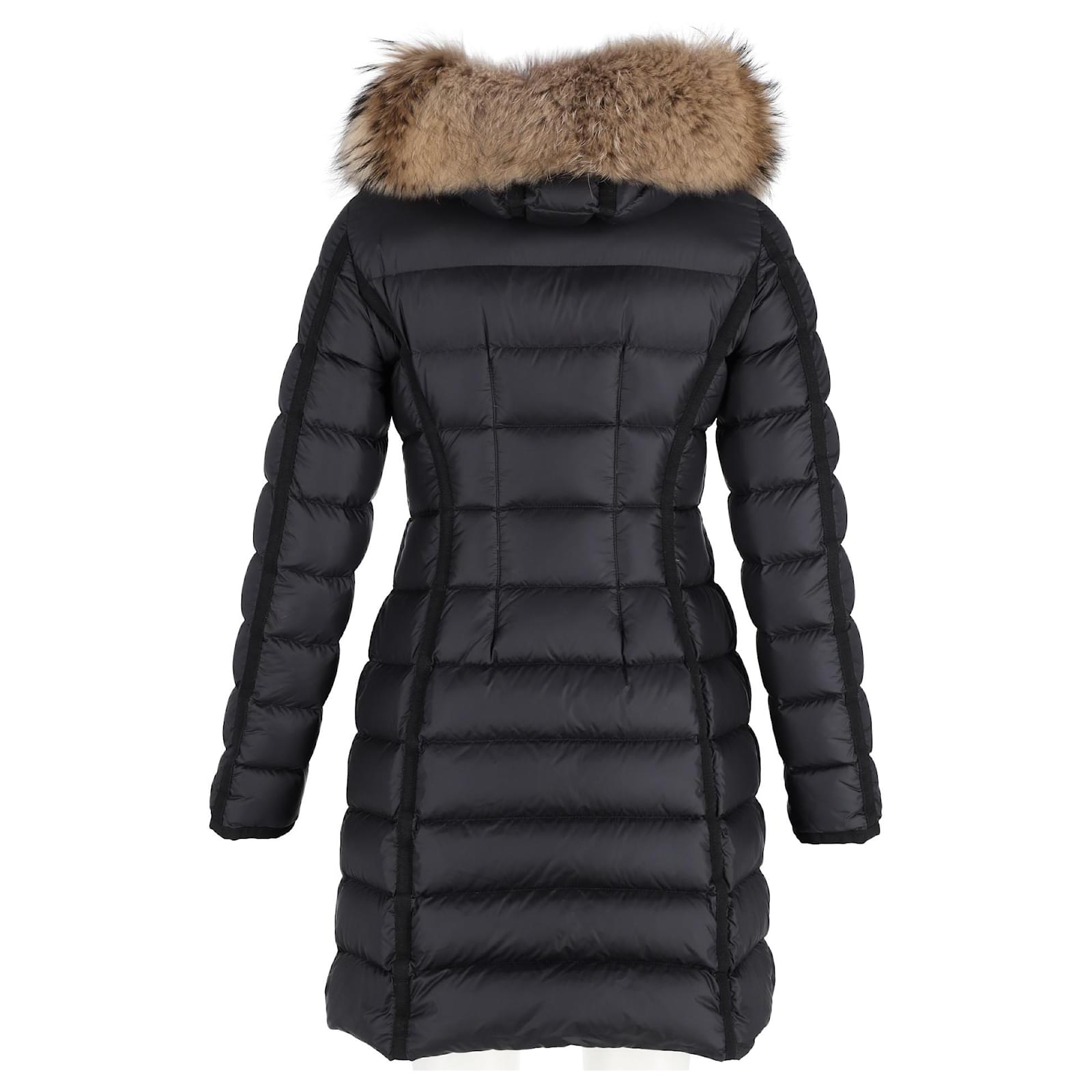 Moncler Hermifur Fitted Puffer Coat with Removable Fur Hood in Black Nylon Polyamide ref.1439335 Joli Closet