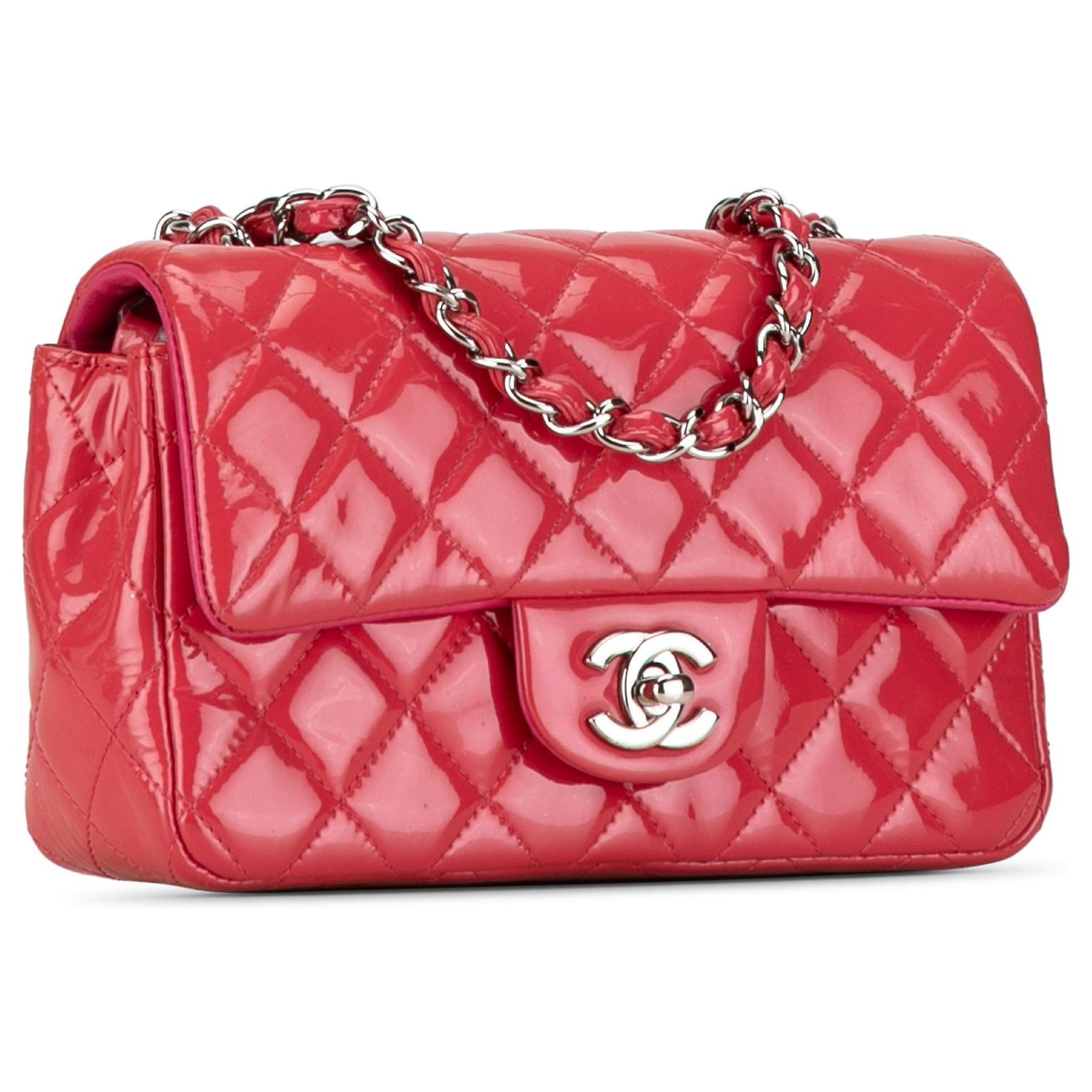 Chanel Pink Mini Rectangular Classic Patent Single Flap Leather Patent ...