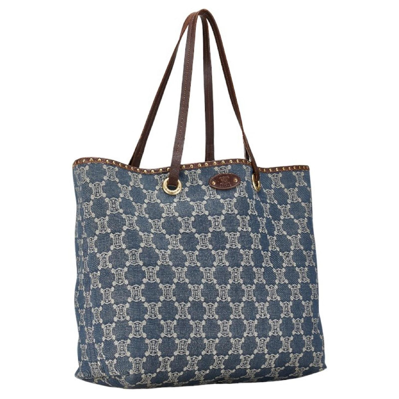 バッグ CELINE C MACADAM SUEDE TOTE HAND BAG VINTAGE CELINE C Macadam Monogram Blue Embossed Suede Beige