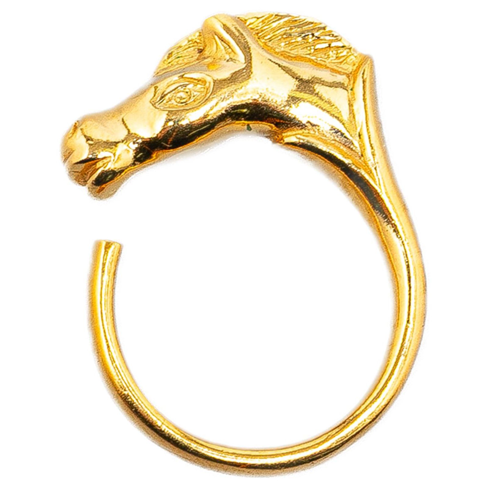 Gold Hermès Gold Plated Cheval Horse Ring Golden Metal ref 