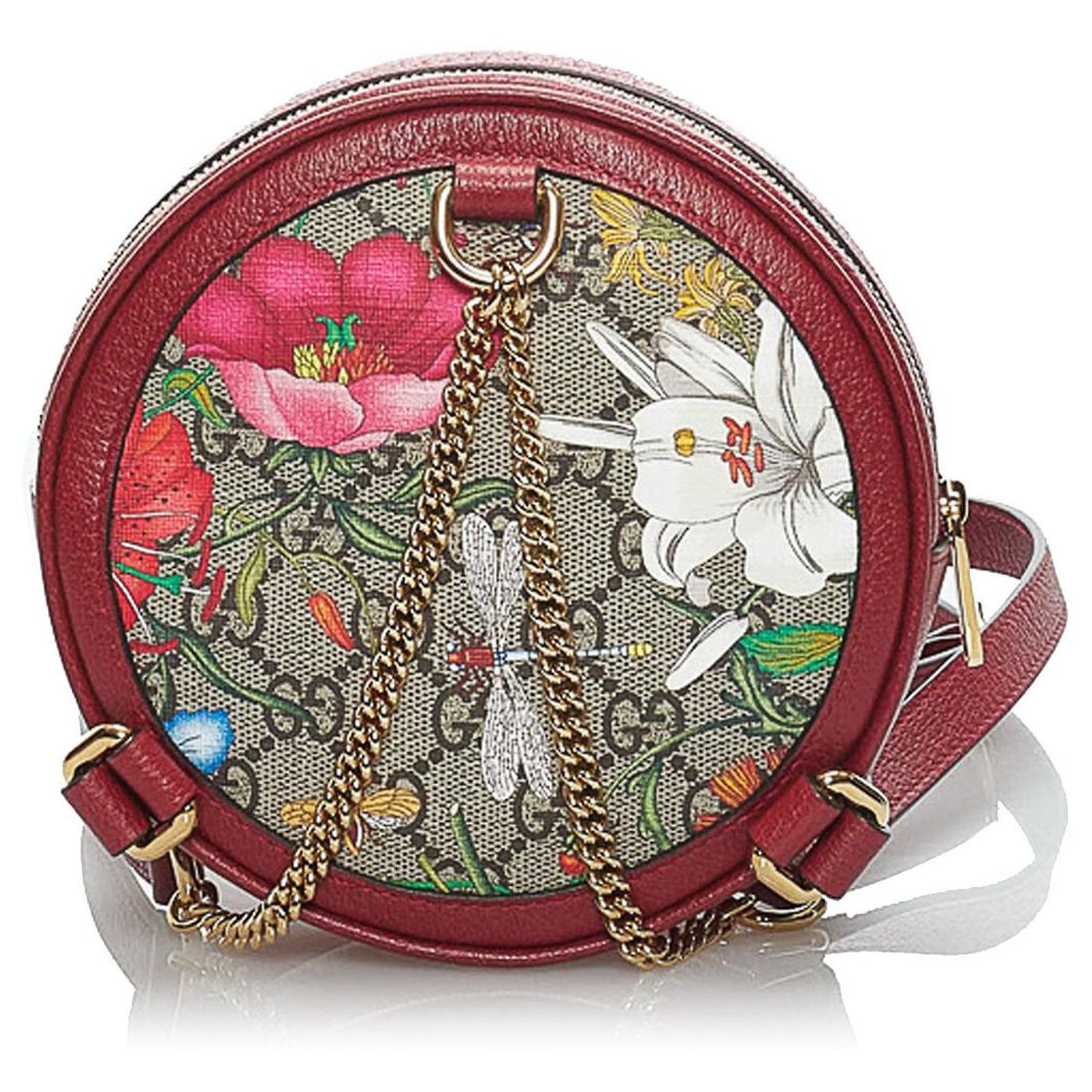Red Gucci GG Supreme Flora Ophidia Round Backpack Leather  display picture 1