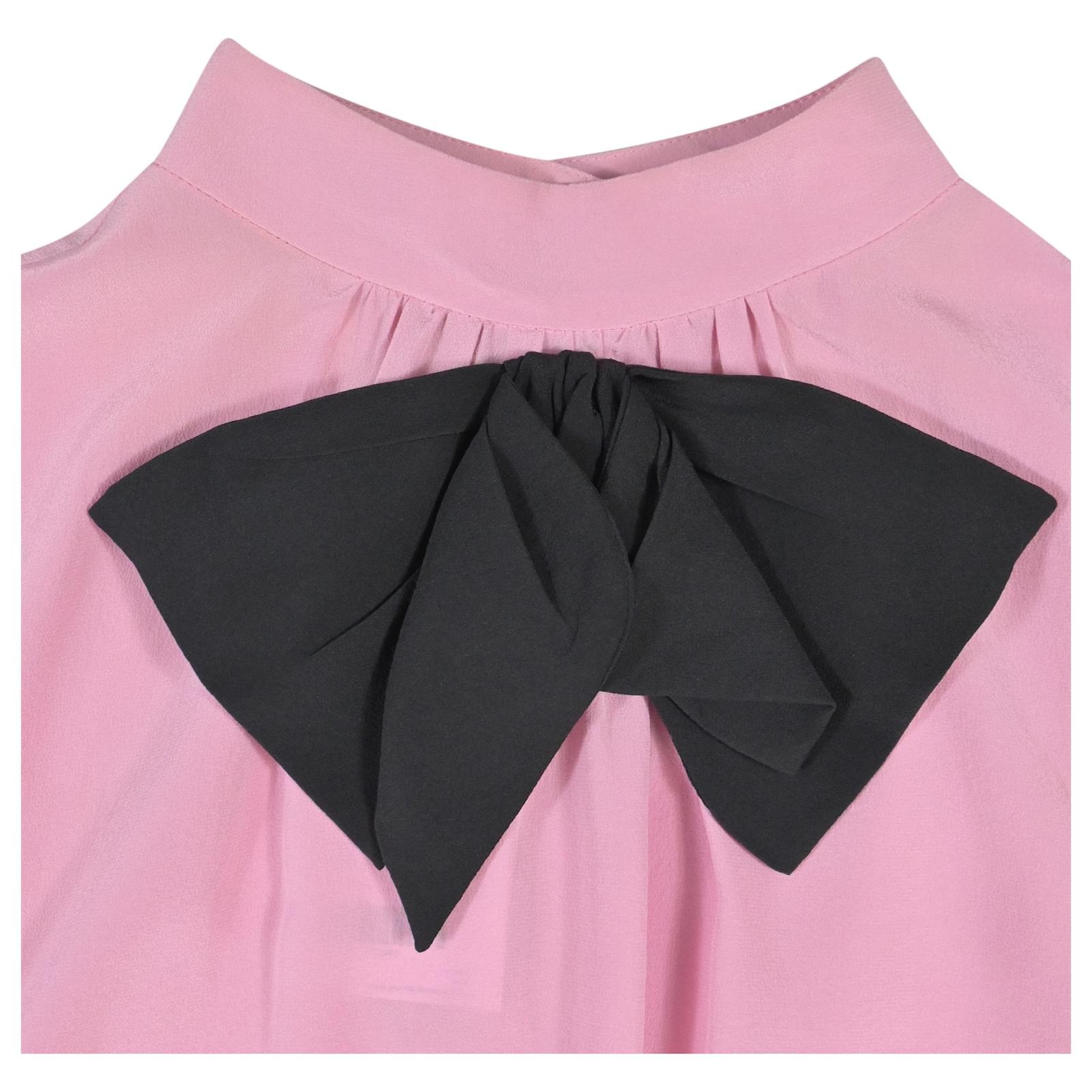 Prada Bow-Embellished Crepe De Chine Blouse in Pink Silk