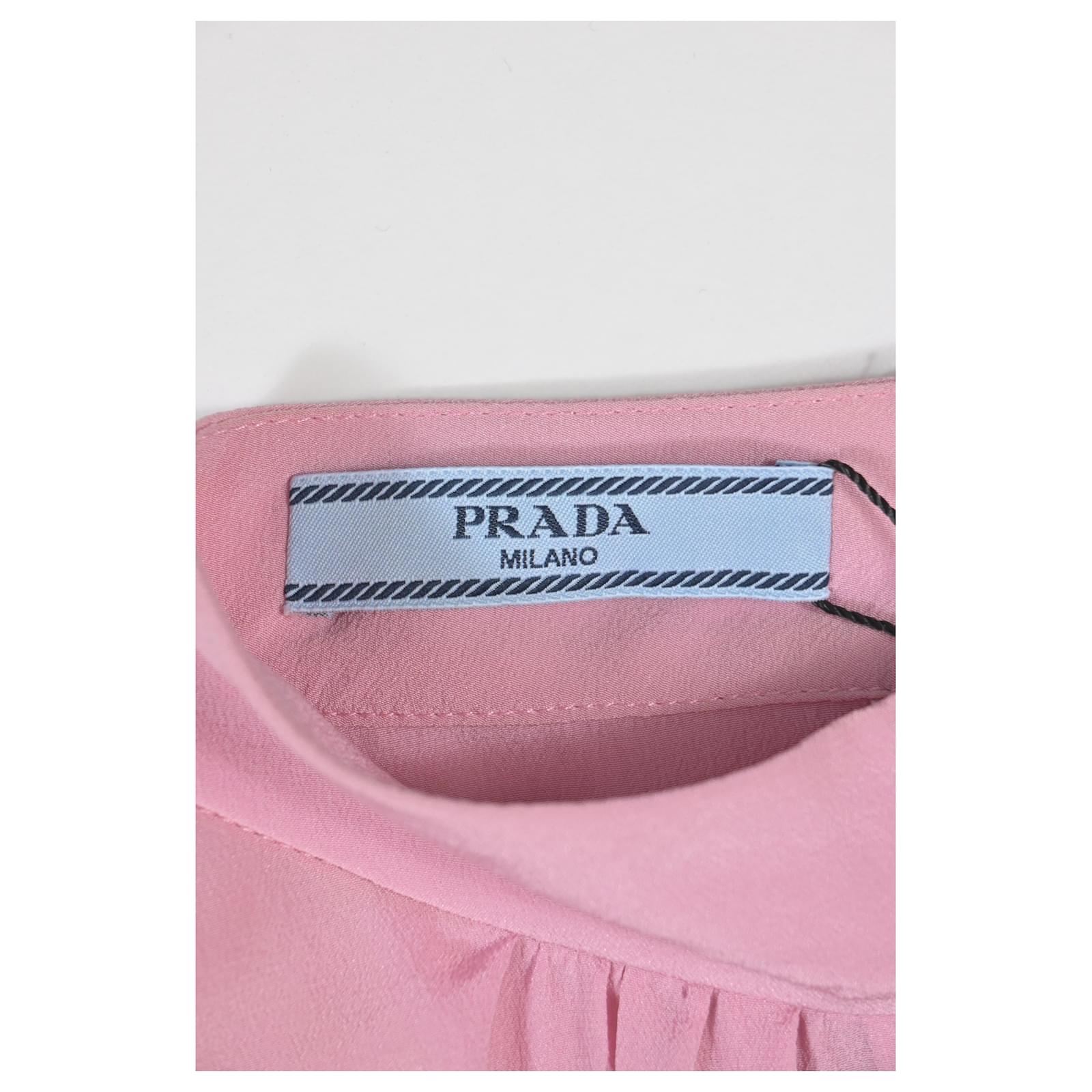 Prada Bow-Embellished Crepe De Chine Blouse in Pink Silk