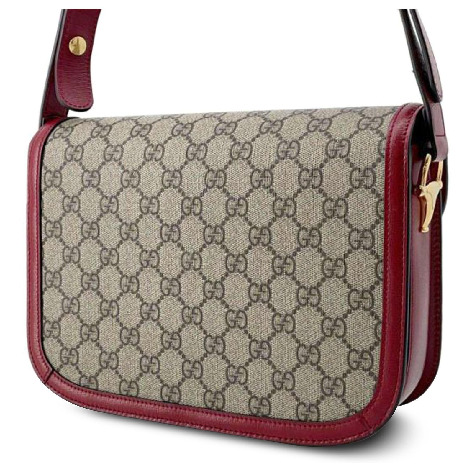Gucci Brown Small GG Supreme Horsebit 1955 Crossbody Beige Leather ...