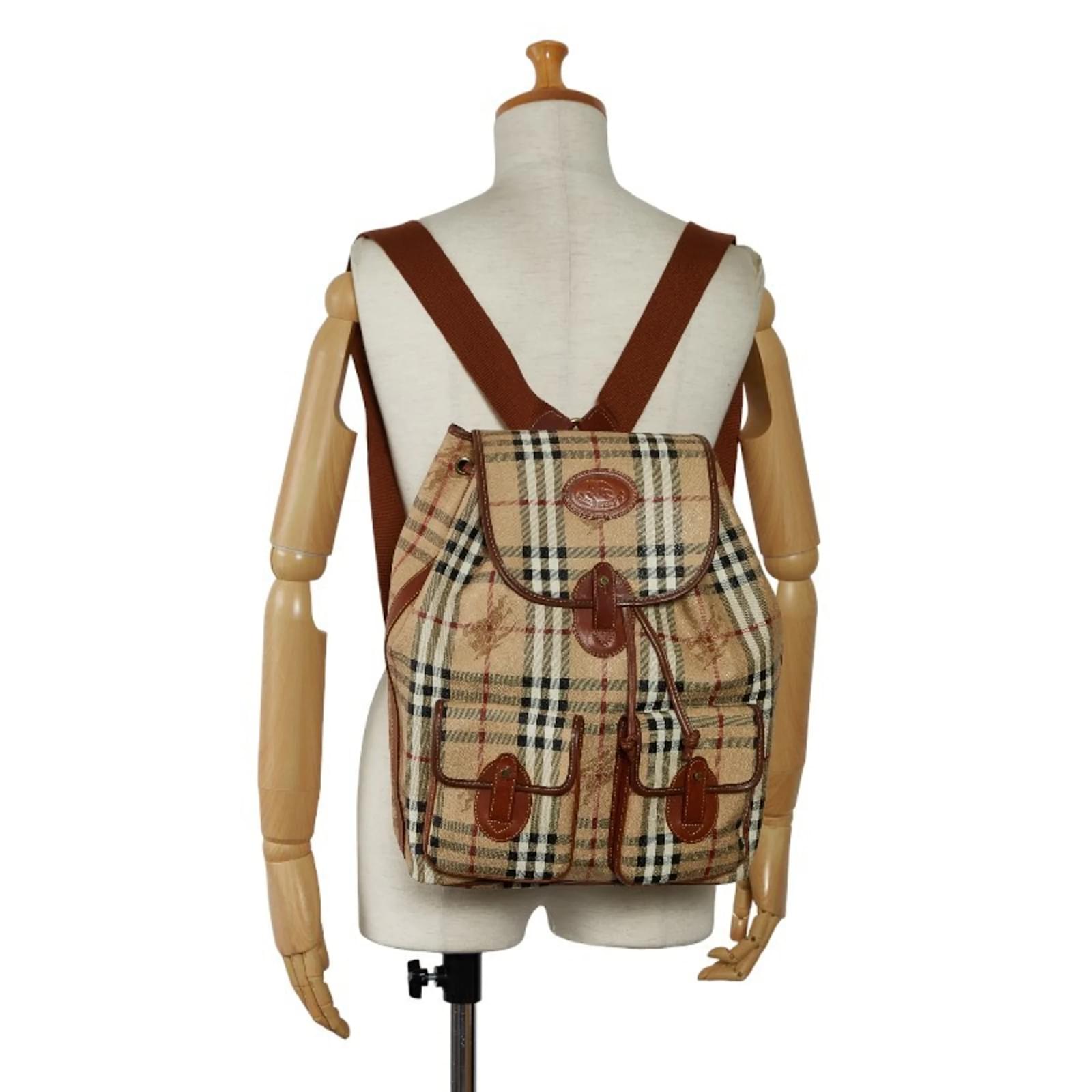 Burberry Nova Check Shadow Horse Backpack in Beige Canvas and