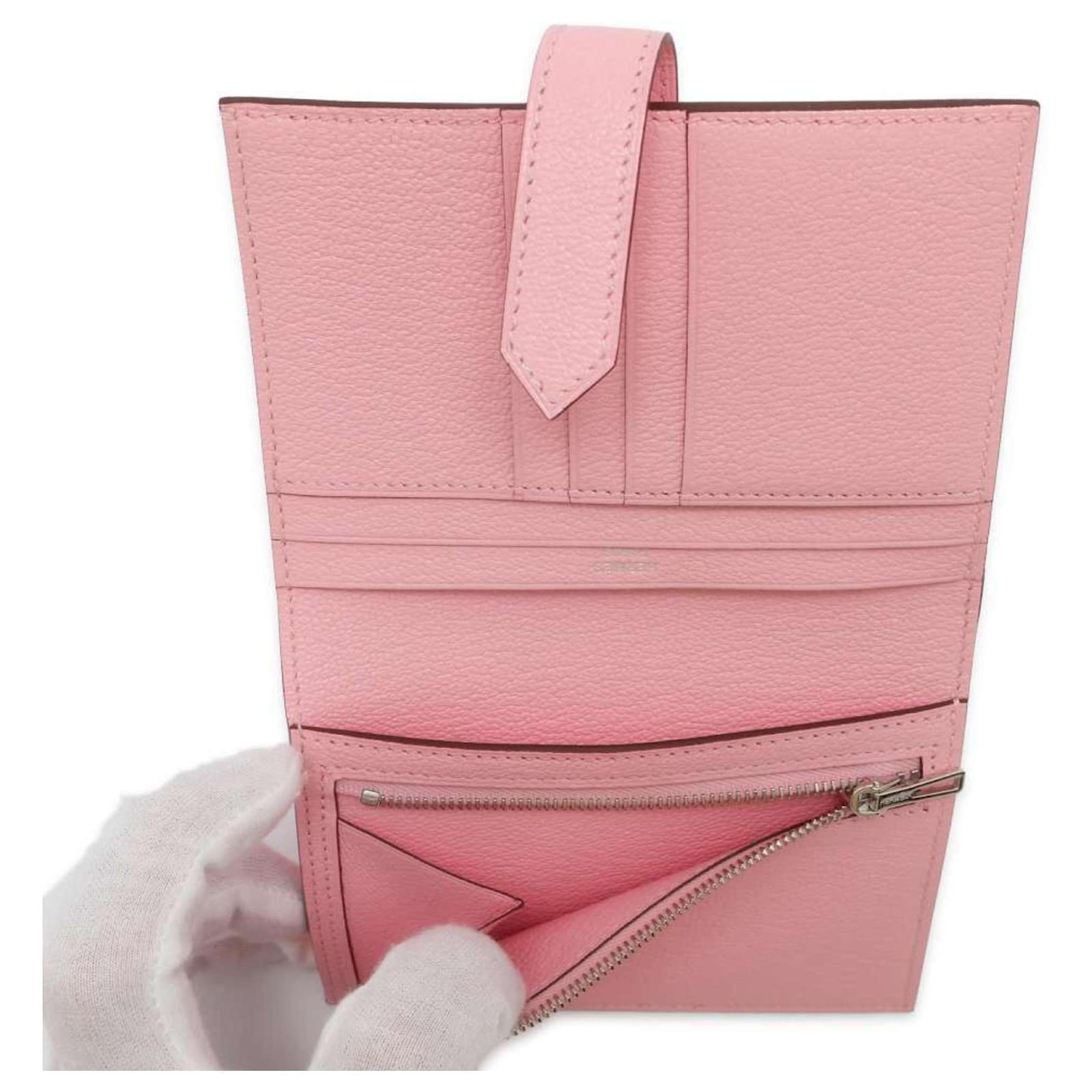 HERMES◆BEARN COMPACT ROSE SAKURA◆ HERMES Chevre Mysore Bearn Compact Wallet Rose Sakura 690077