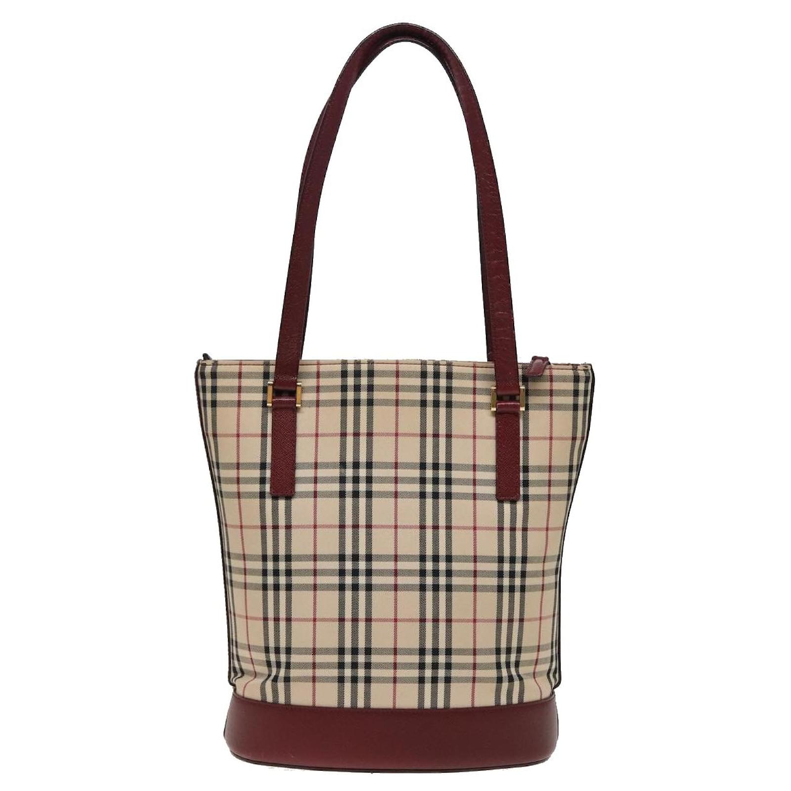 BURBERRY Nova Check Tote Bag Canvas Beige Auth mr278 Cloth ref