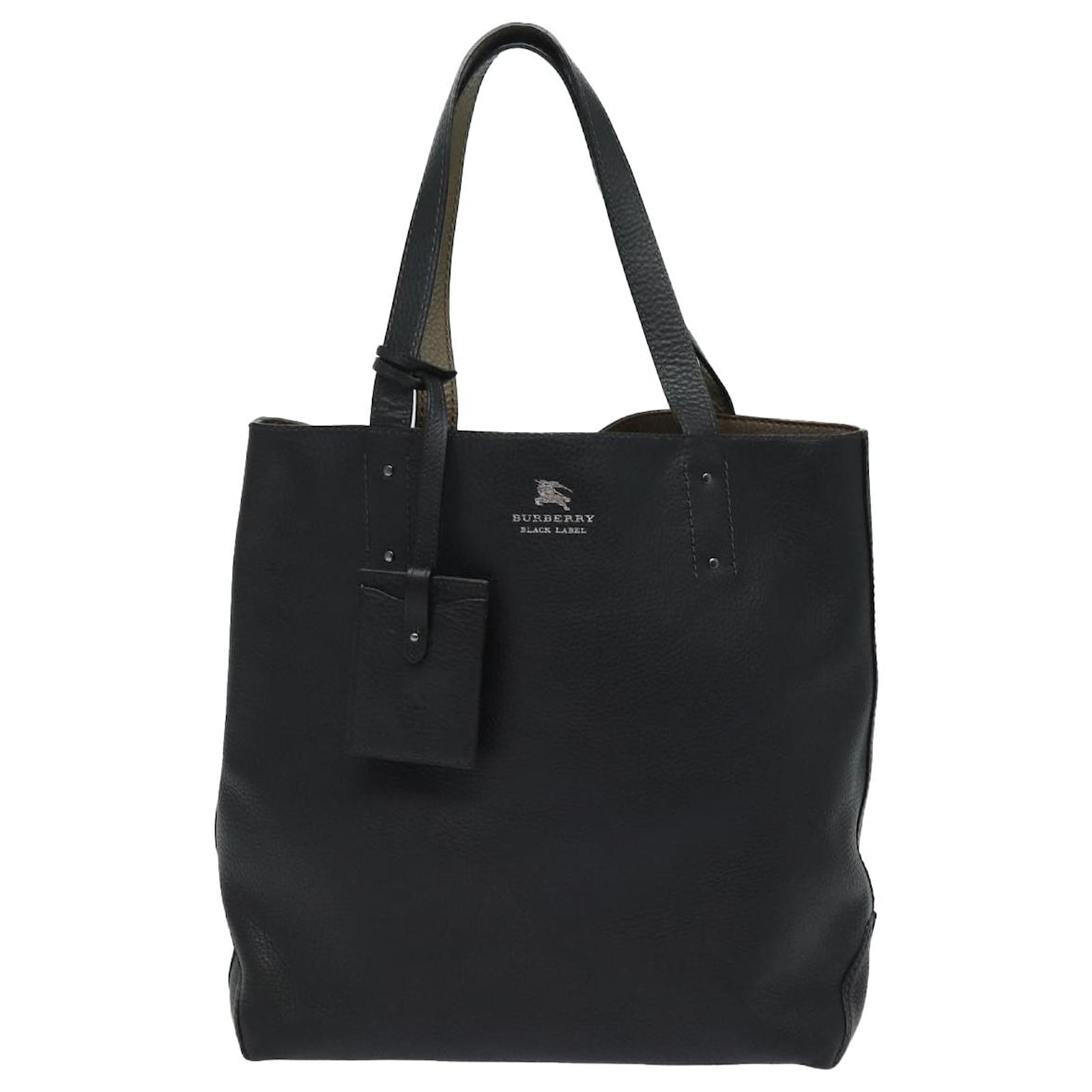 BURBERRY Black label Reversible Tote Bag Leather Black Auth
