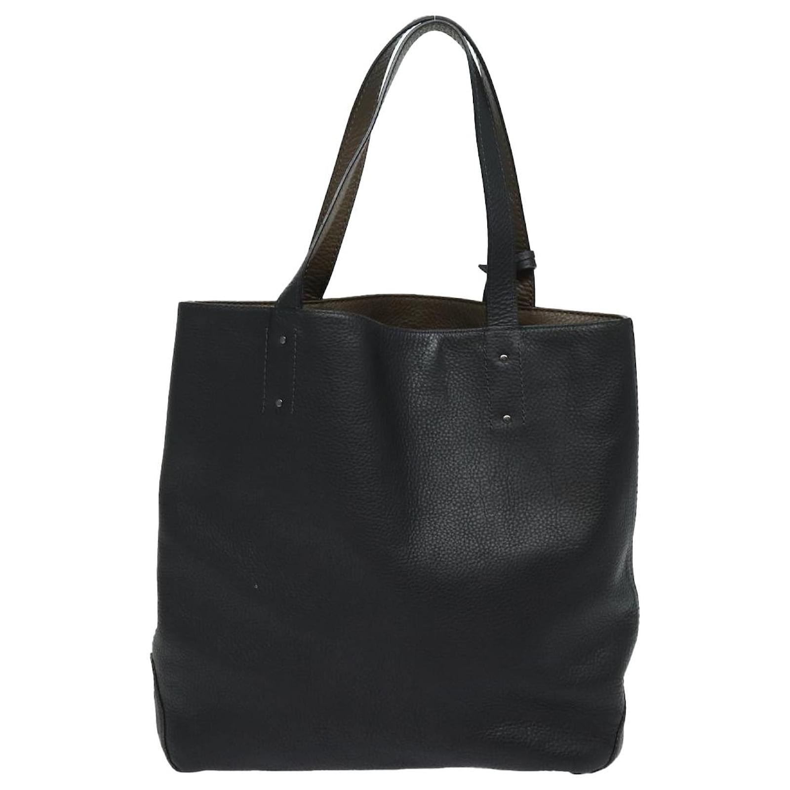 BURBERRY Black label Reversible Tote Bag Leather Black Auth