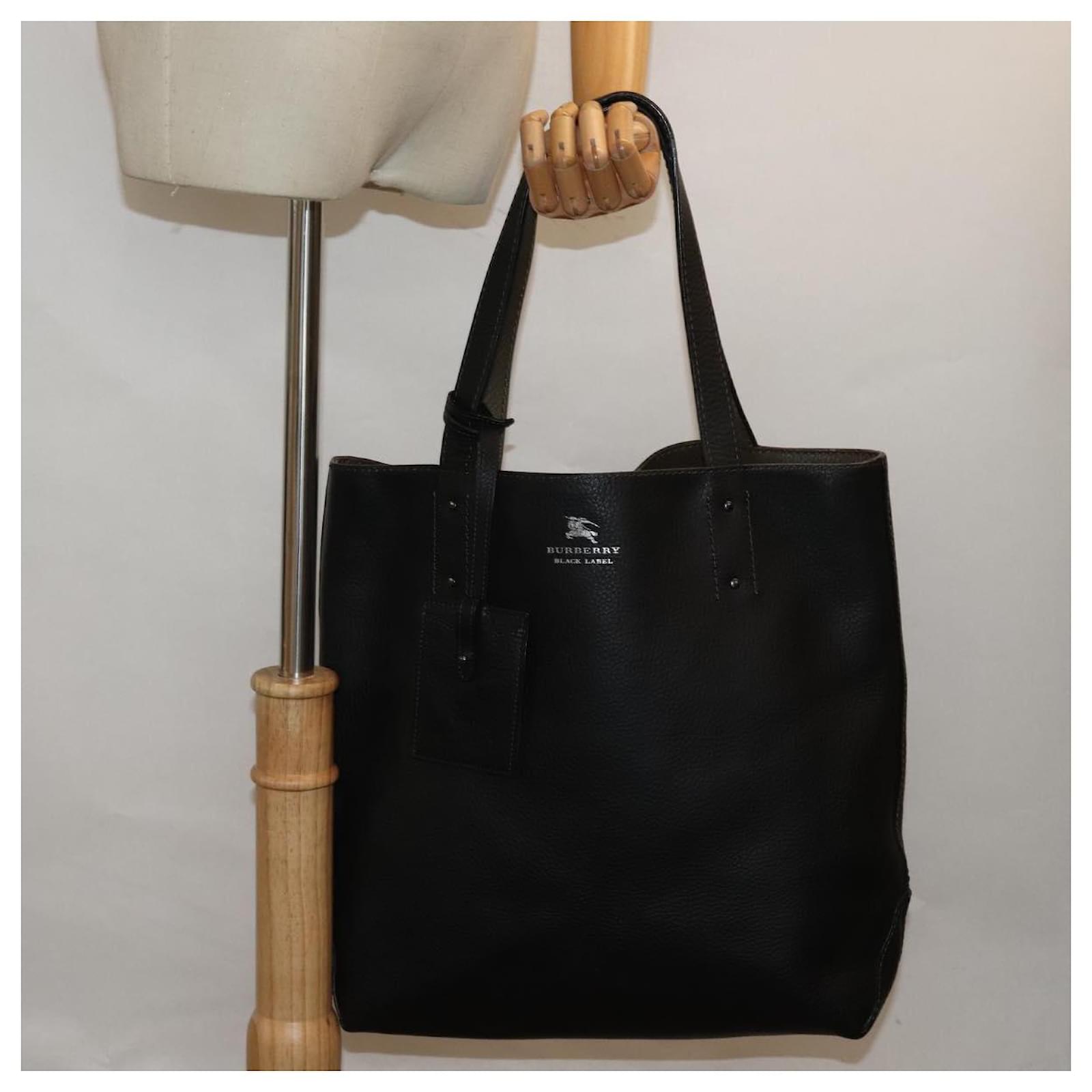 BURBERRY Black label Reversible Tote Bag Leather Black Auth