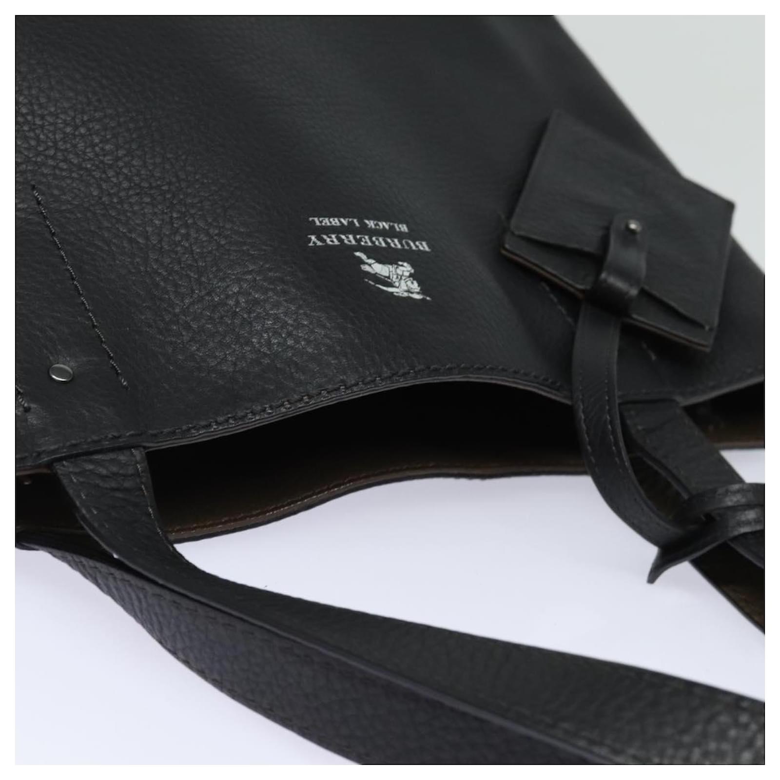 BURBERRY Black label Reversible Tote Bag Leather Black Auth