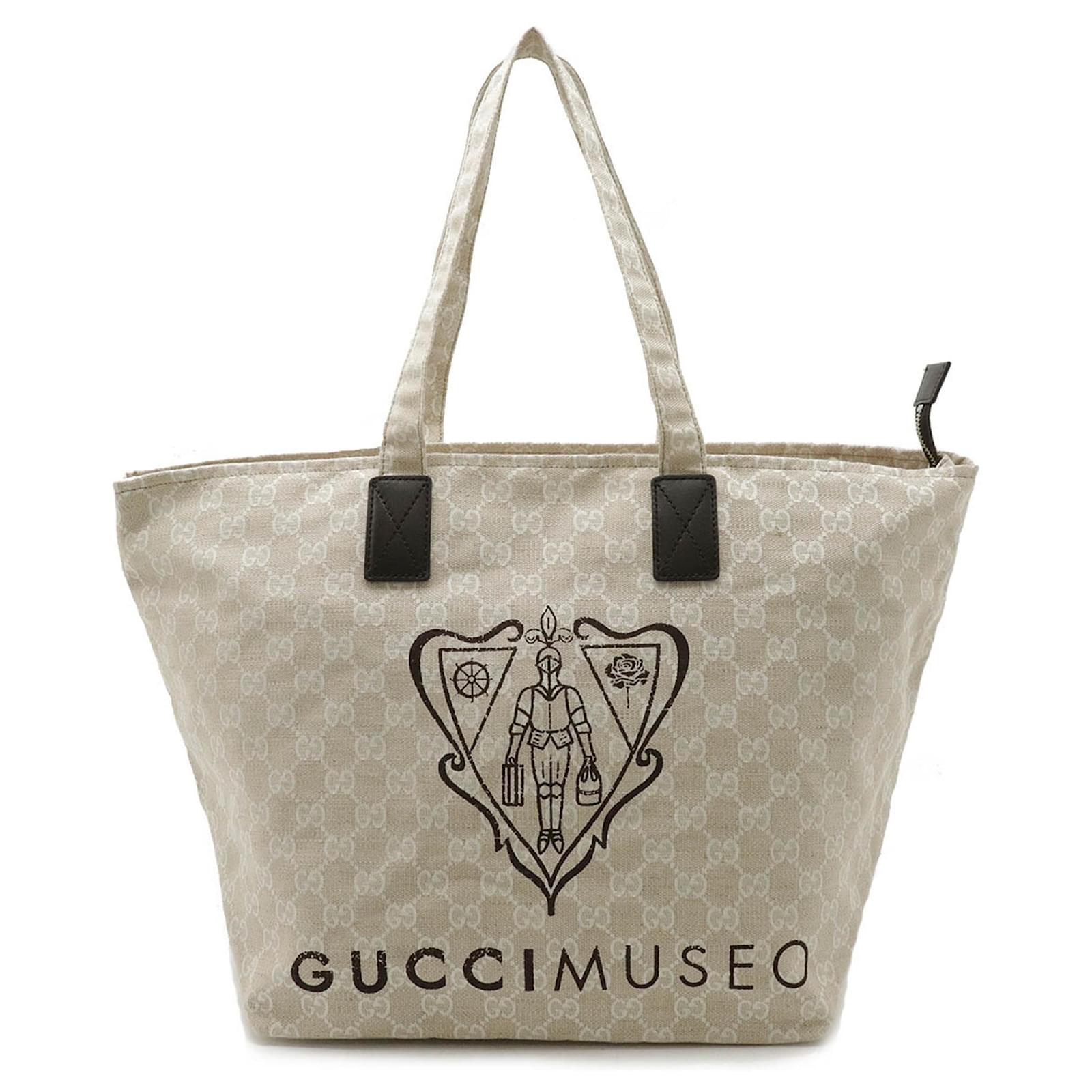 Gucci Museo GG Canvas Tote Bag Brown Beige Leather Cloth ref