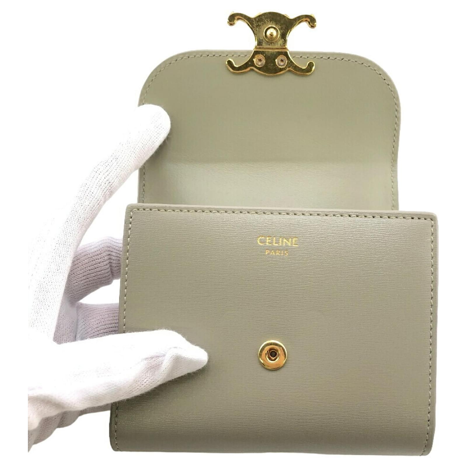 Céline Celine Small Flap Wallet Triomphe Green Leather ref