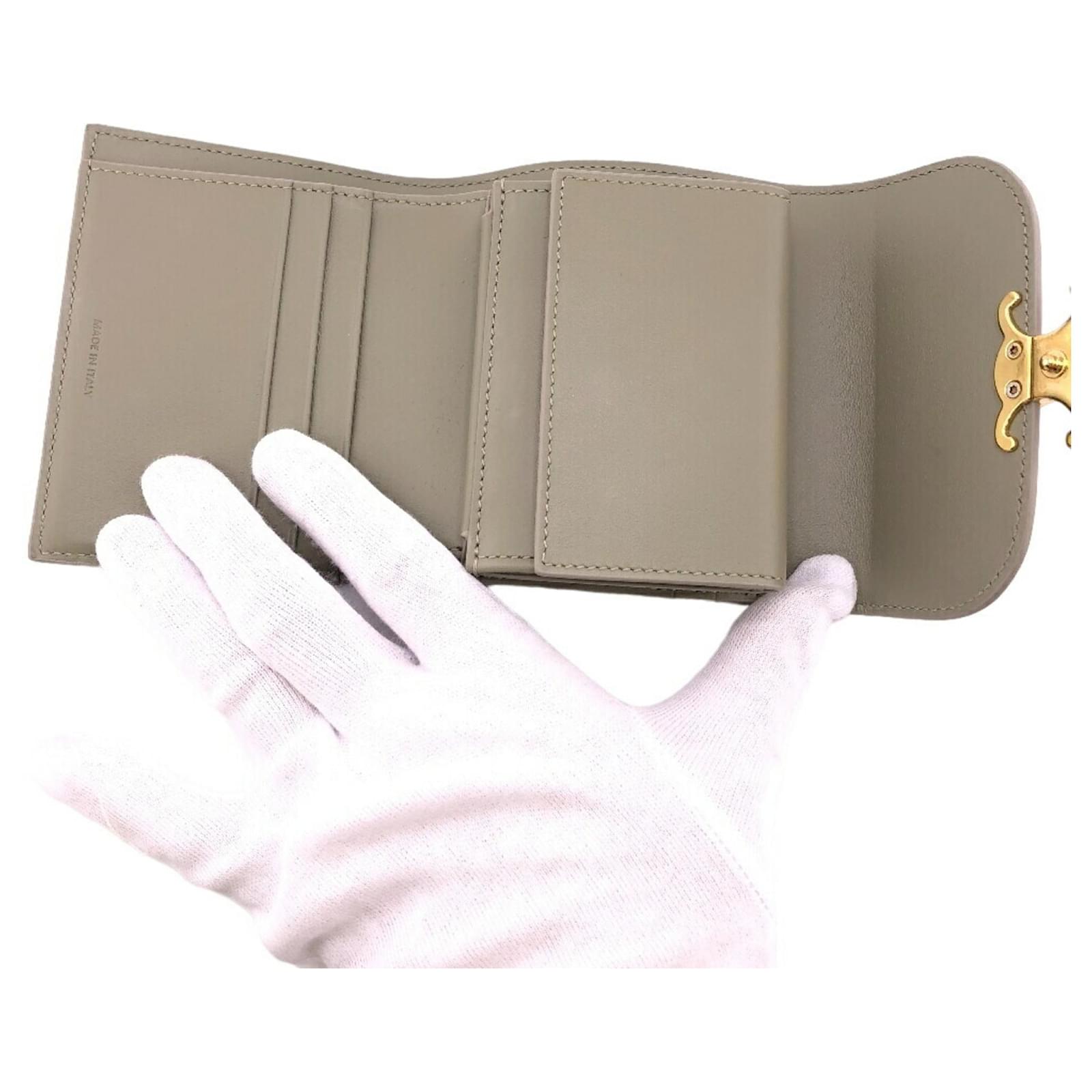 Céline Celine Small Flap Wallet Triomphe Green Leather ref