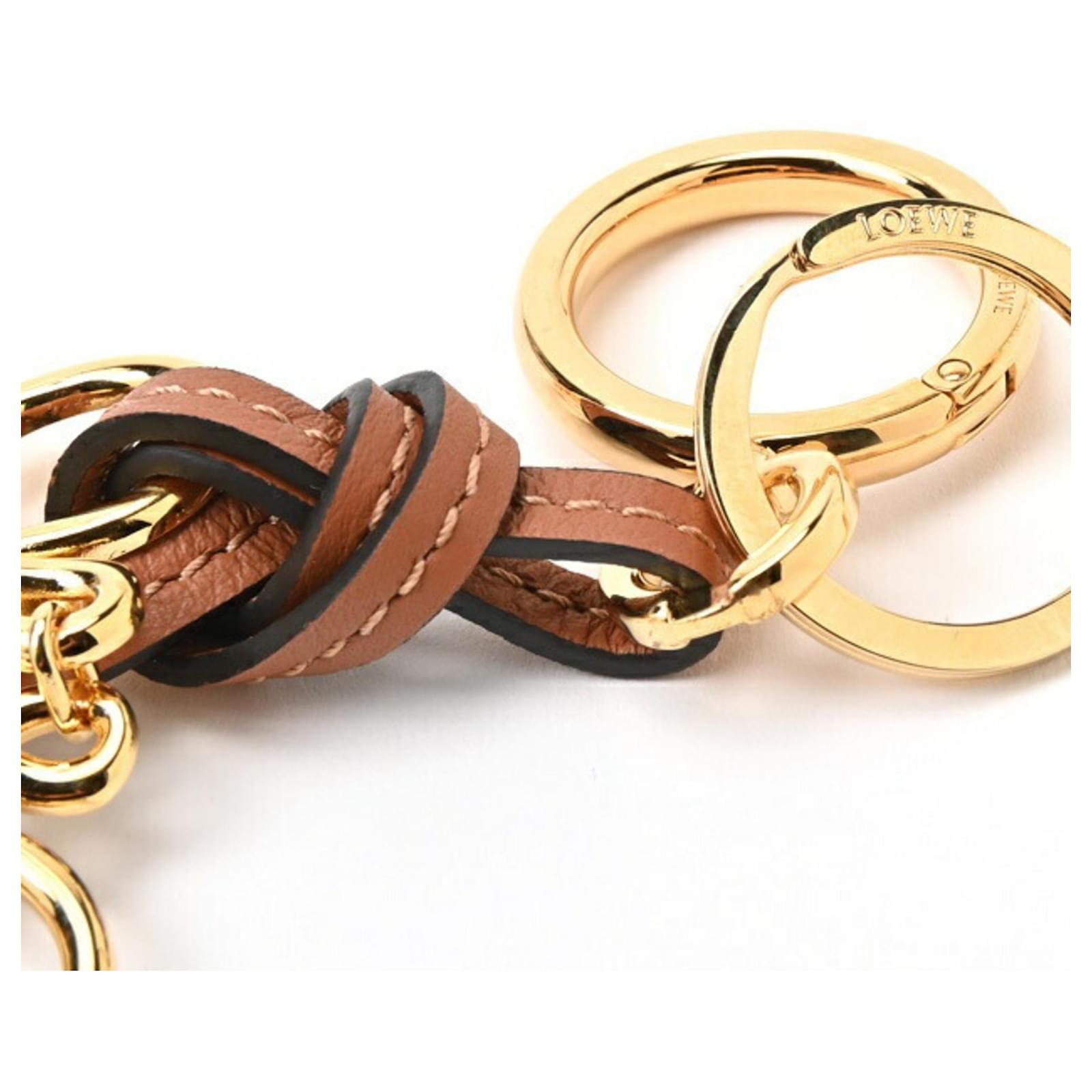 Loewe Anagram Charm Keychain Brown Golden Leather Metal ref