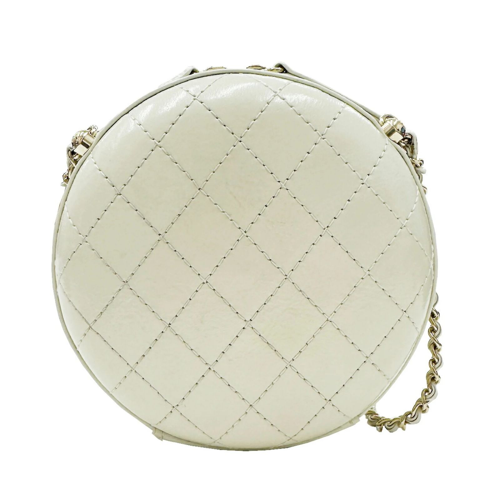 Chanel Matelasse Round Chain Shoulder Bag Cream Leather ref 