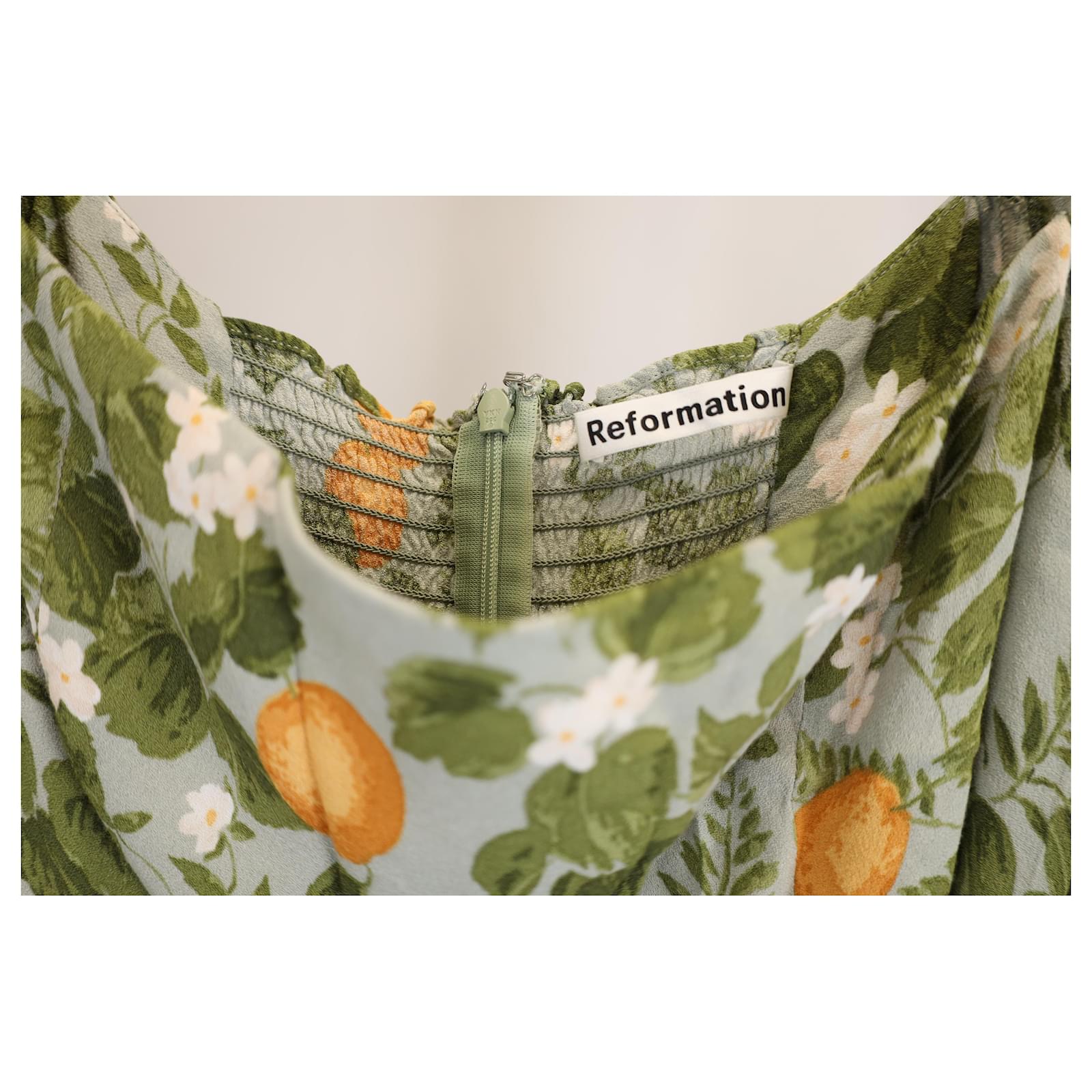 Reformation Mica Orange-Print Midi Dress in Green Viscose Cellulose fibre  ref.JC1449959 (Sold) - Joli Closet