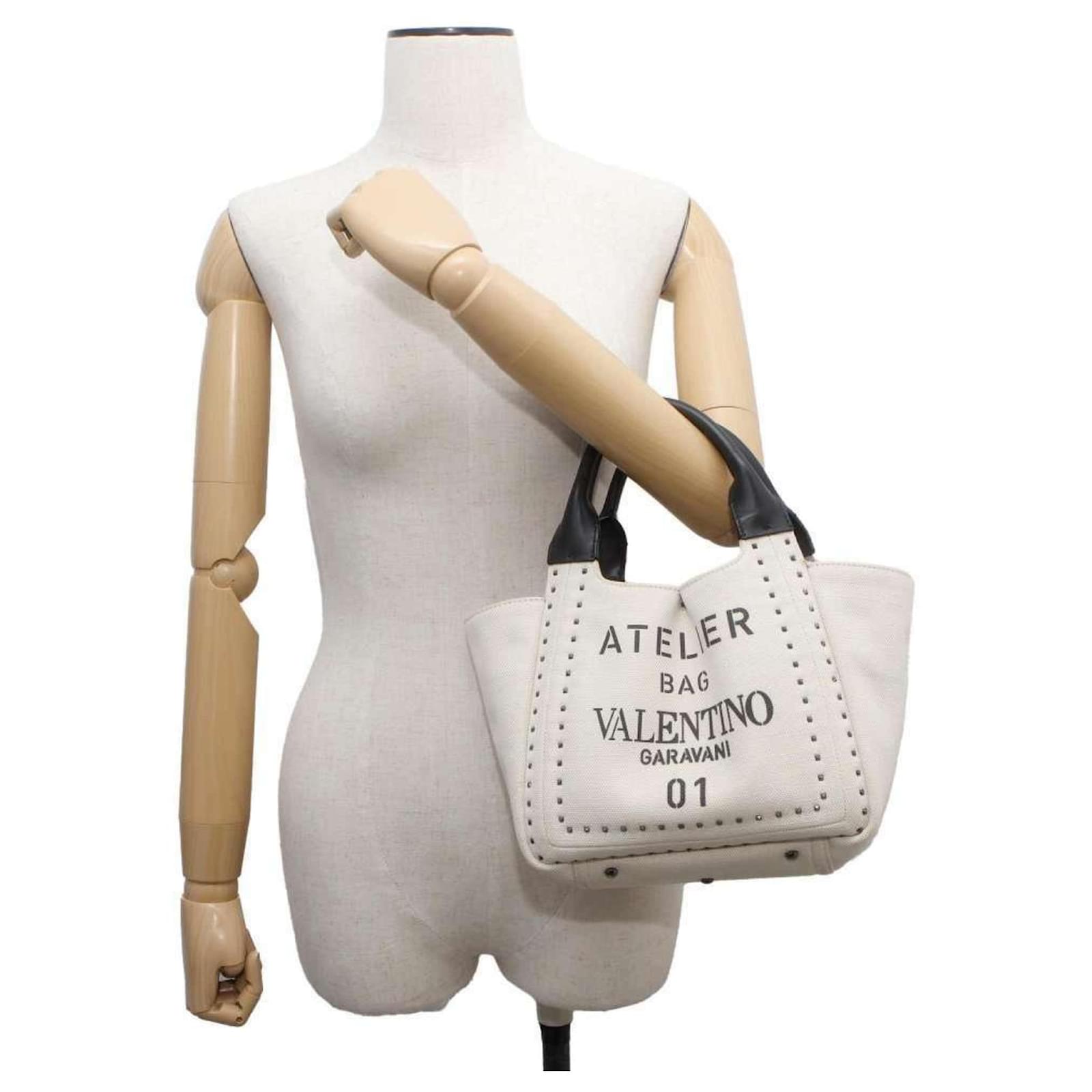 Valentino Garavani Tote Bag Atelier 01 Black Cream Leather Cloth