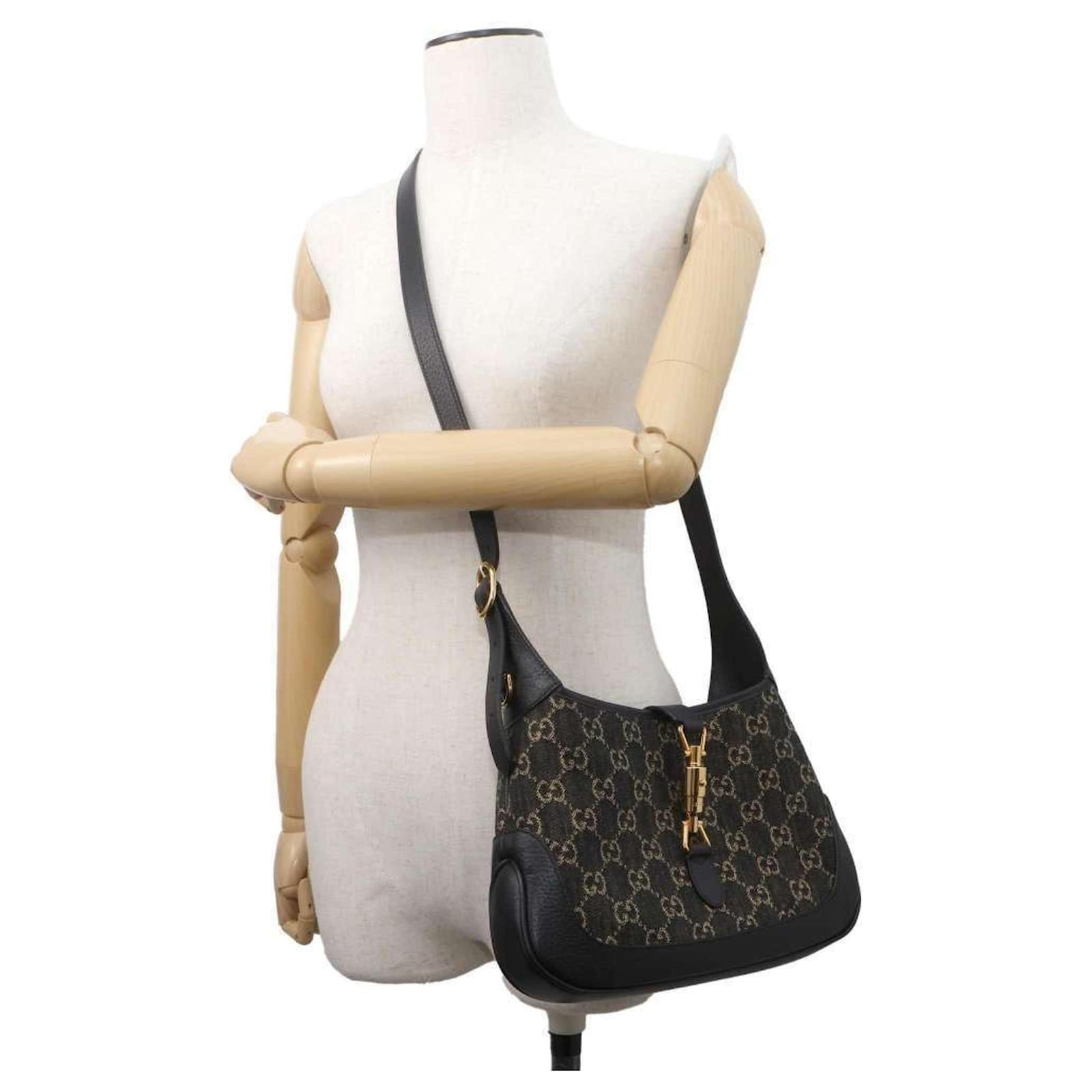 Gucci Jackie 1961 GG Denim Shoulder Bag Black Navy blue