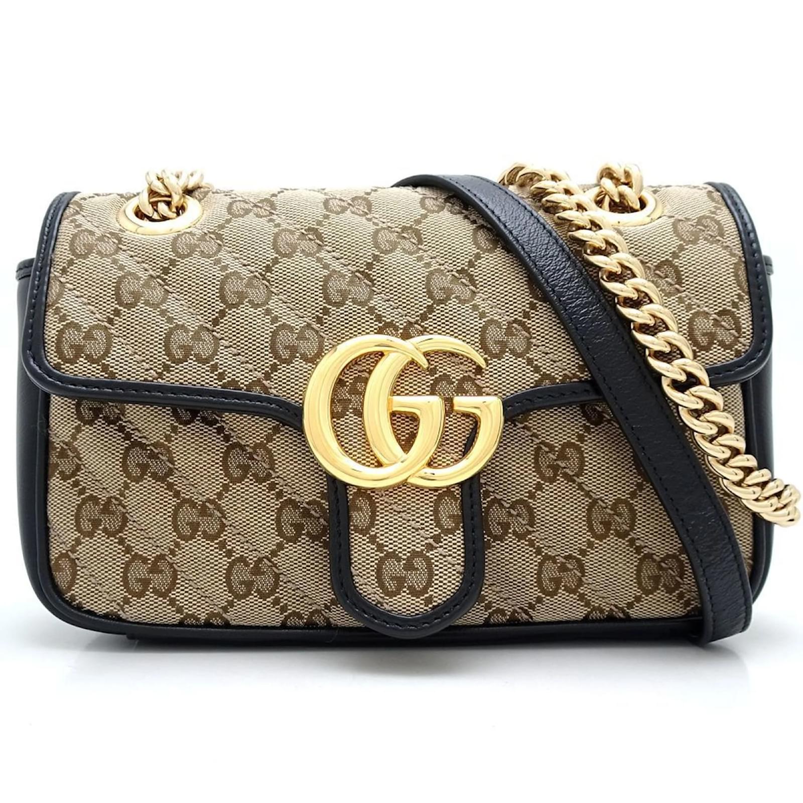 Gucci Quilted Shoulder Bag Black Beige Leather Cloth ref
