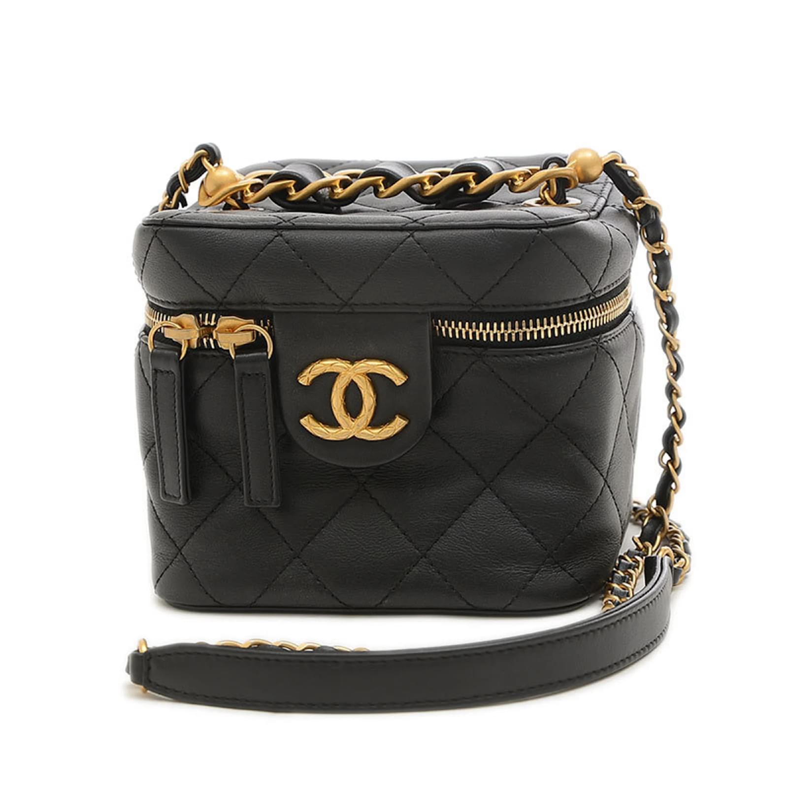 Chanel Matelasse Small Vanity Chain Shoulder Bag Black Leather ref