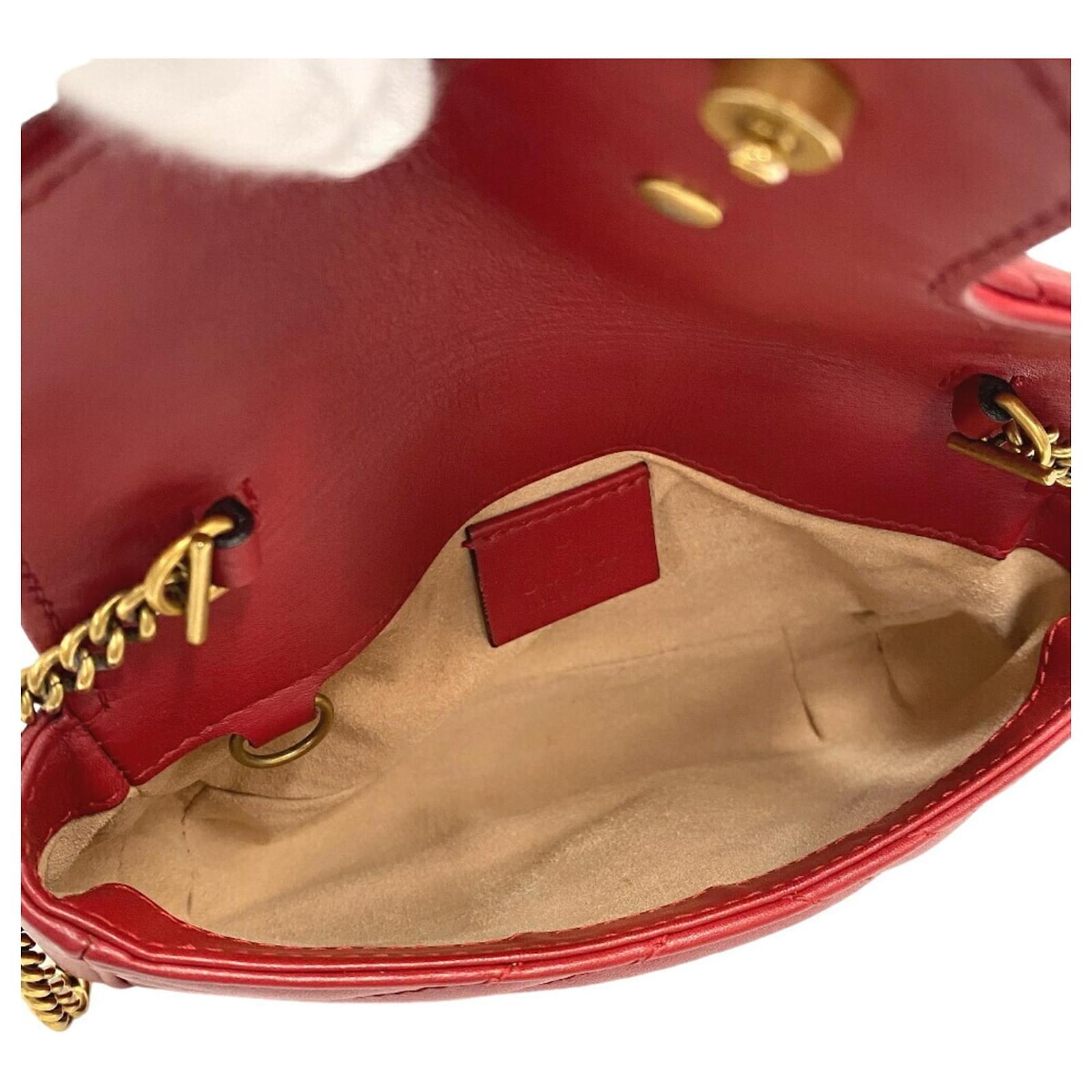Gucci 476433 Chain Shoulder GG Marmont Bag Red Leather ref