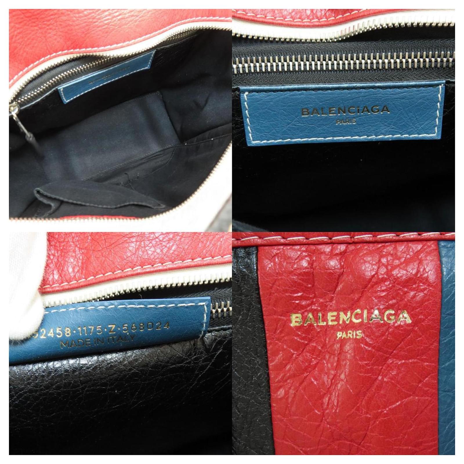 Balenciaga 452458 Bazar Stripe Handbag Black White Red Blue