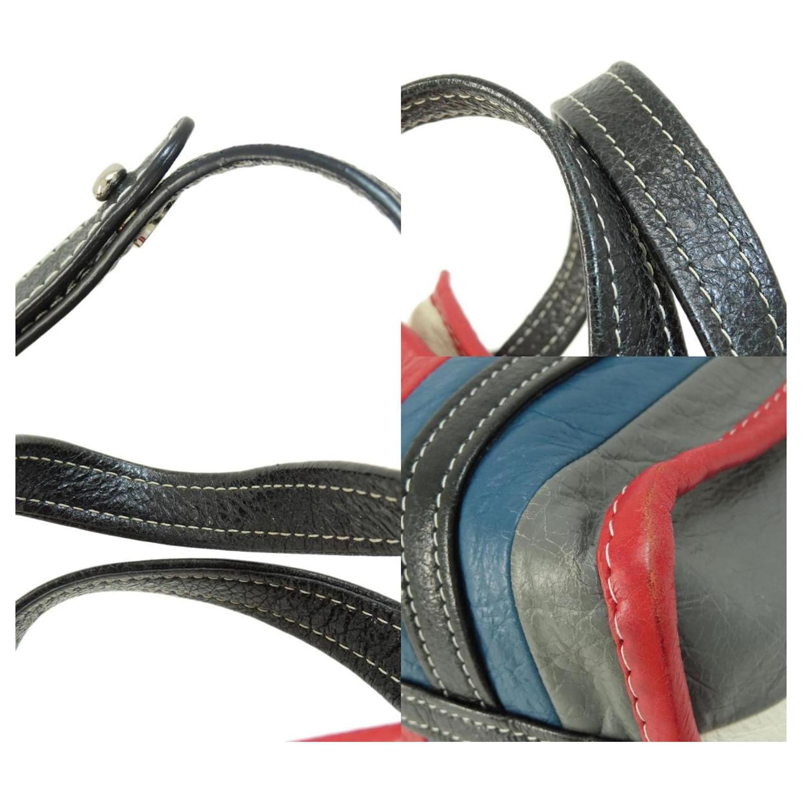 Balenciaga 452458 Bazar Stripe Handbag Black White Red Blue