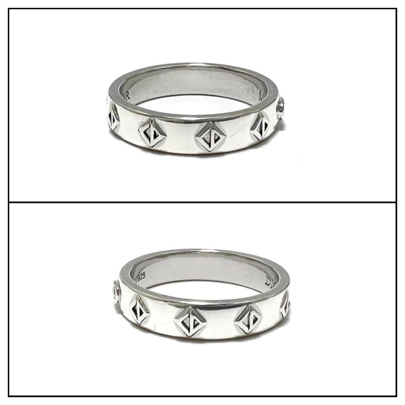 再再販！ Christian Dior Men's CD Diamond Ring Silvery Silver ref アクセサリー