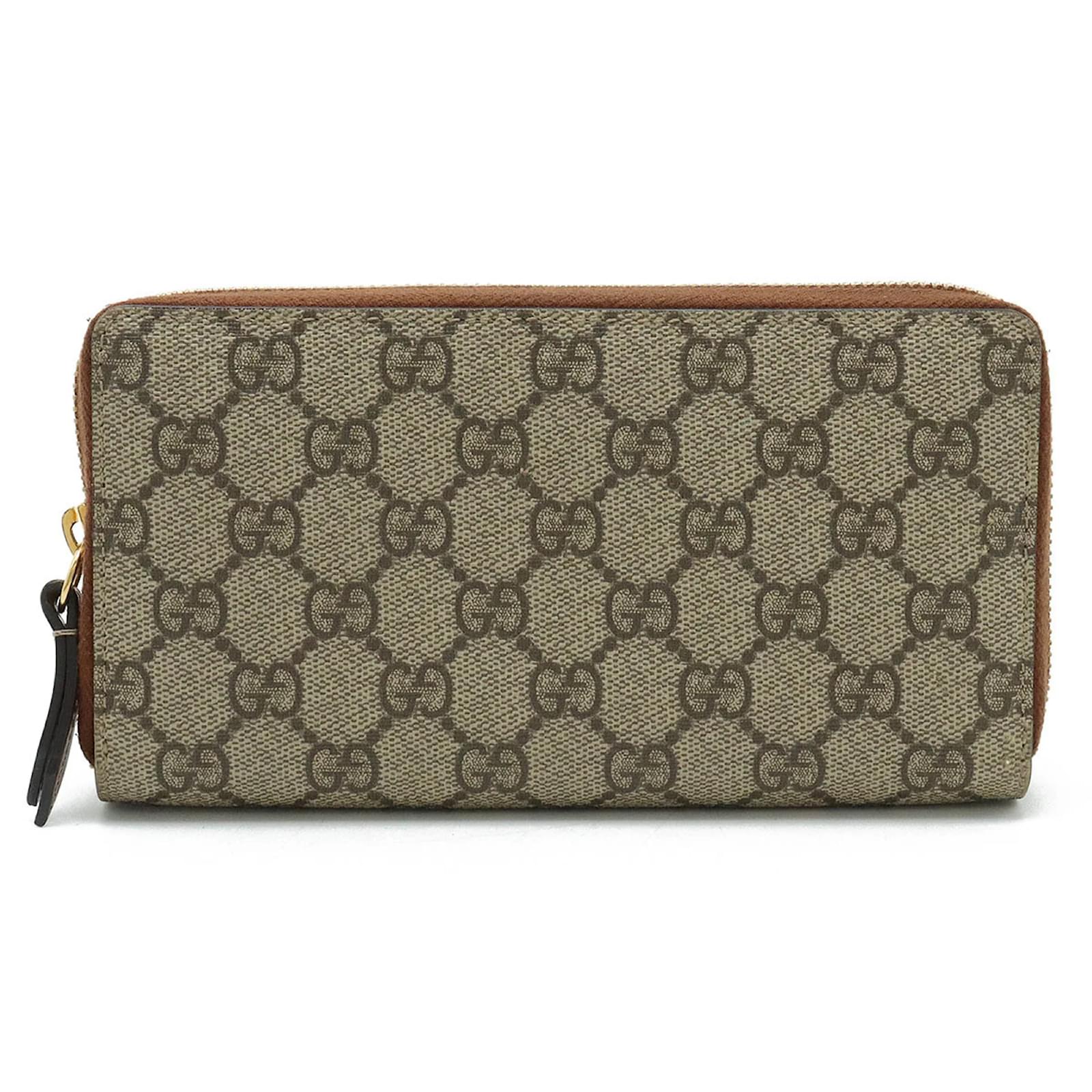 Gucci GG Supreme Round Long Wallet Brown Beige Leather