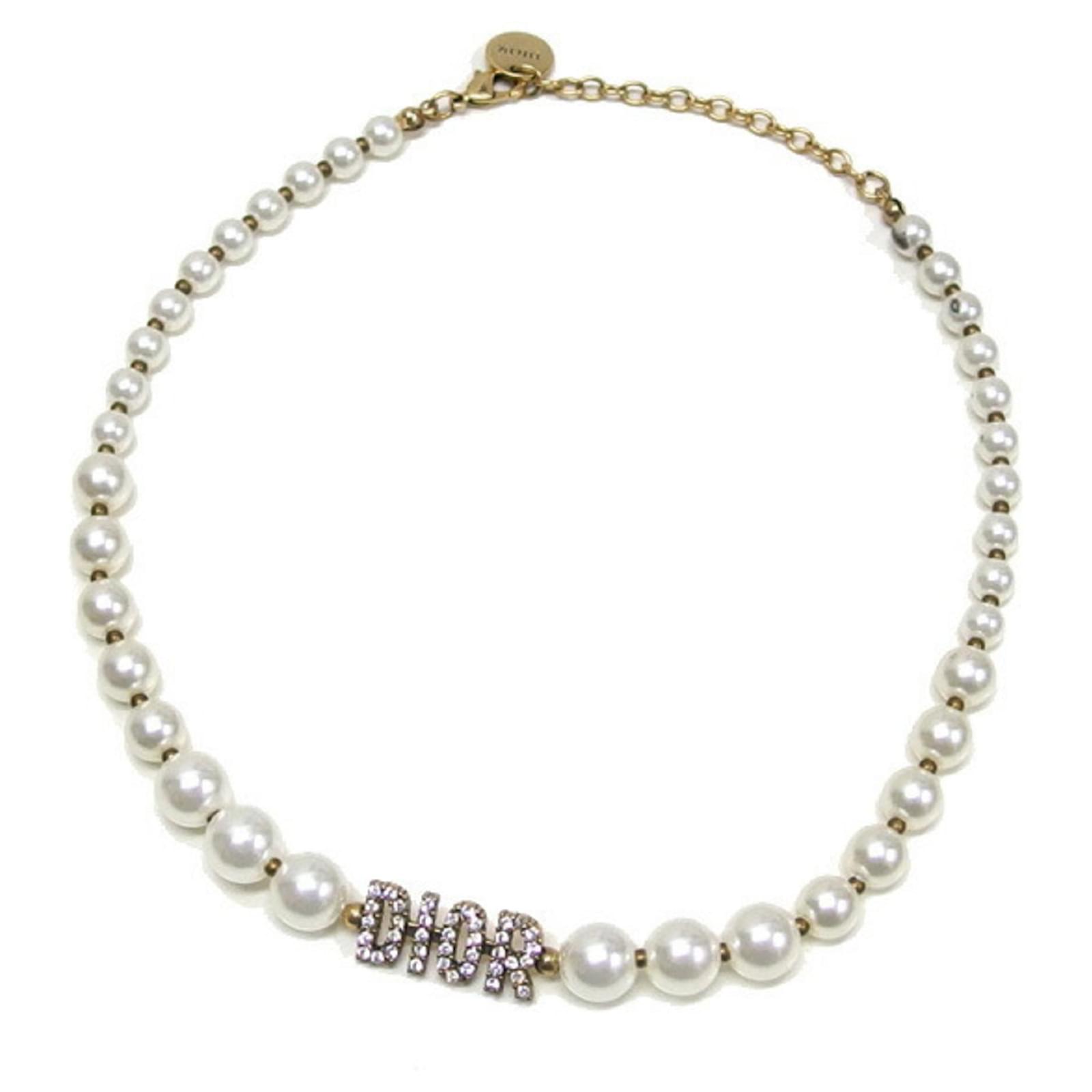 Christian Dior Fake Pearl Necklace White Golden Metal ref.1464533