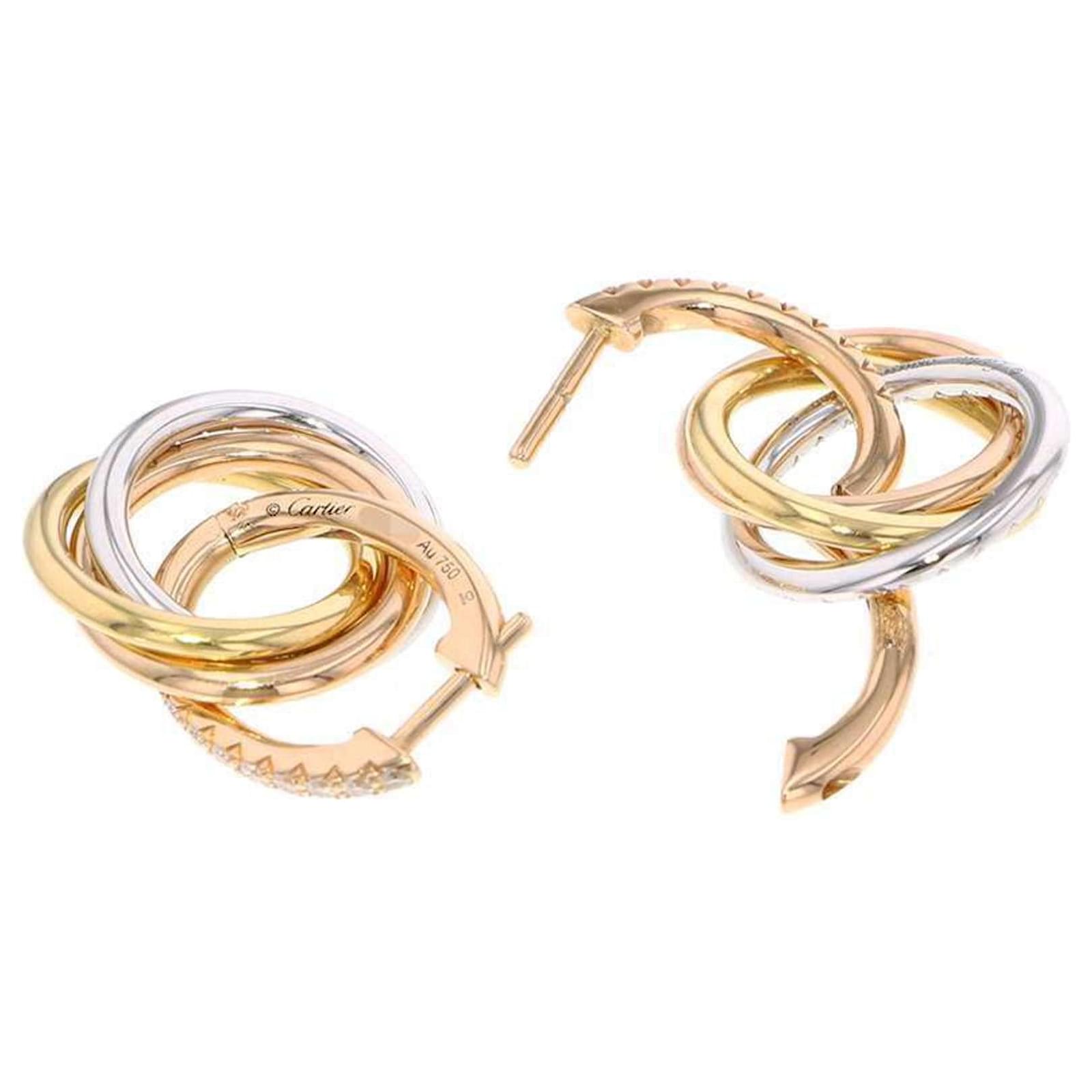【Cartier】Trinity Earrings White GoldPink Yellow カルティエ CRB8031900 - Trinity earrings - White gold, yellow gold