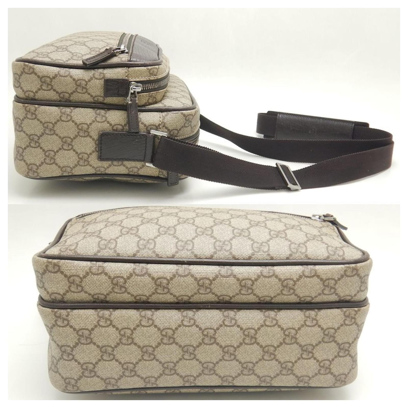 Gucci GG Supreme Shoulder Bag Brown Beige Leather Cloth ref