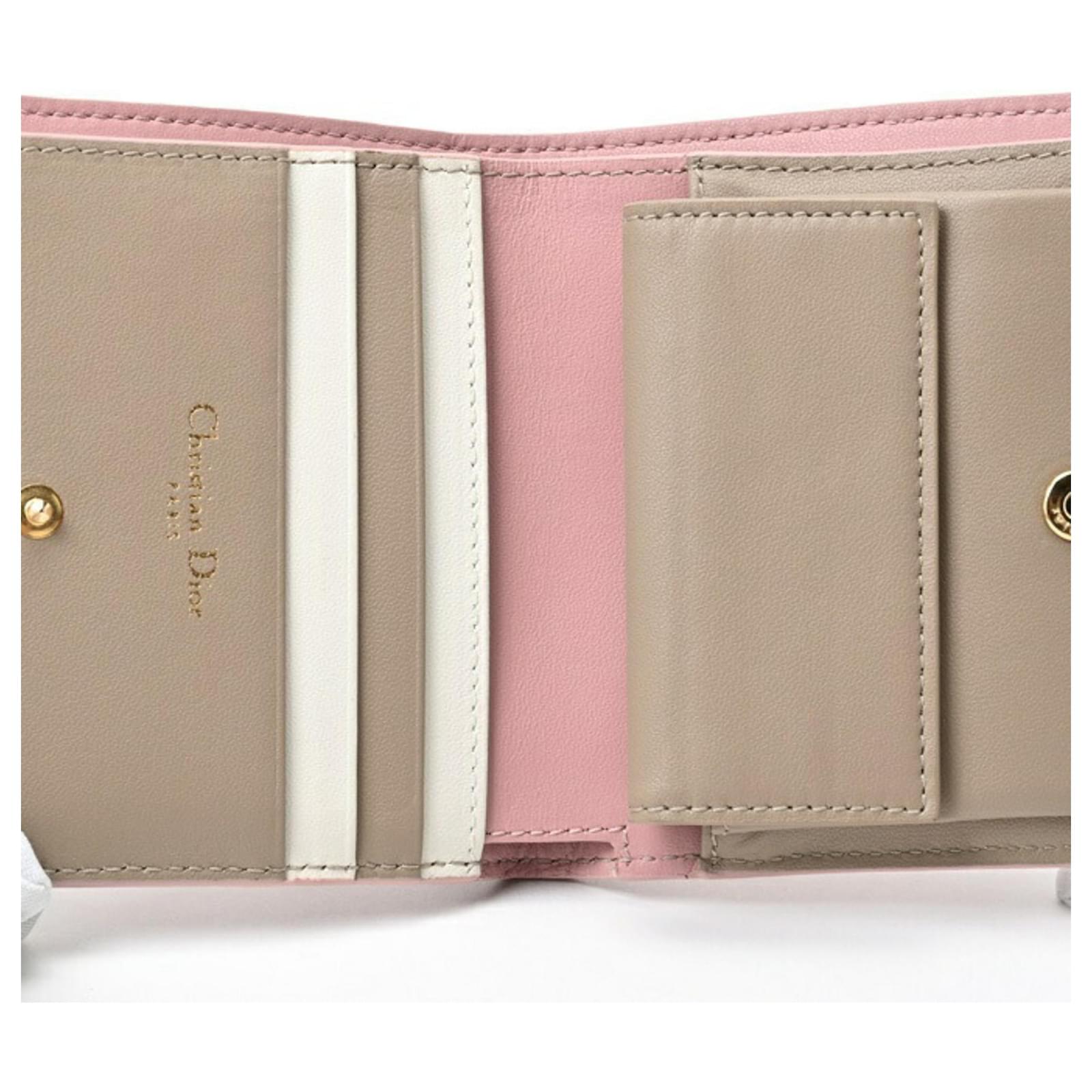 Christian Dior Dior Caro Multicolor Bi-fold Wallet Pink Beige