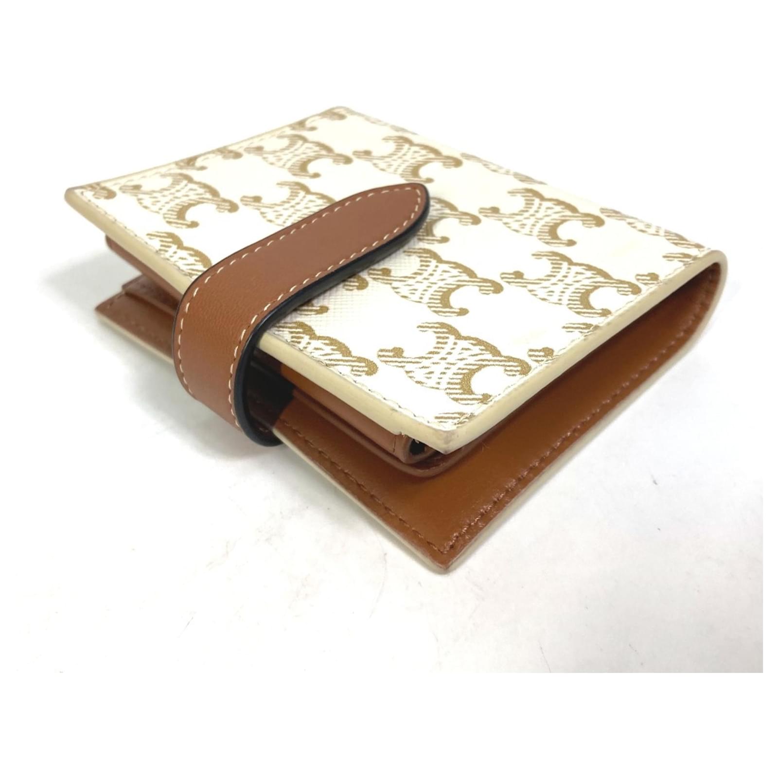 小物 CELINE Macadam white leather wallet Celine Triomphe Trifold Wallet White Macadam Gold Hardware