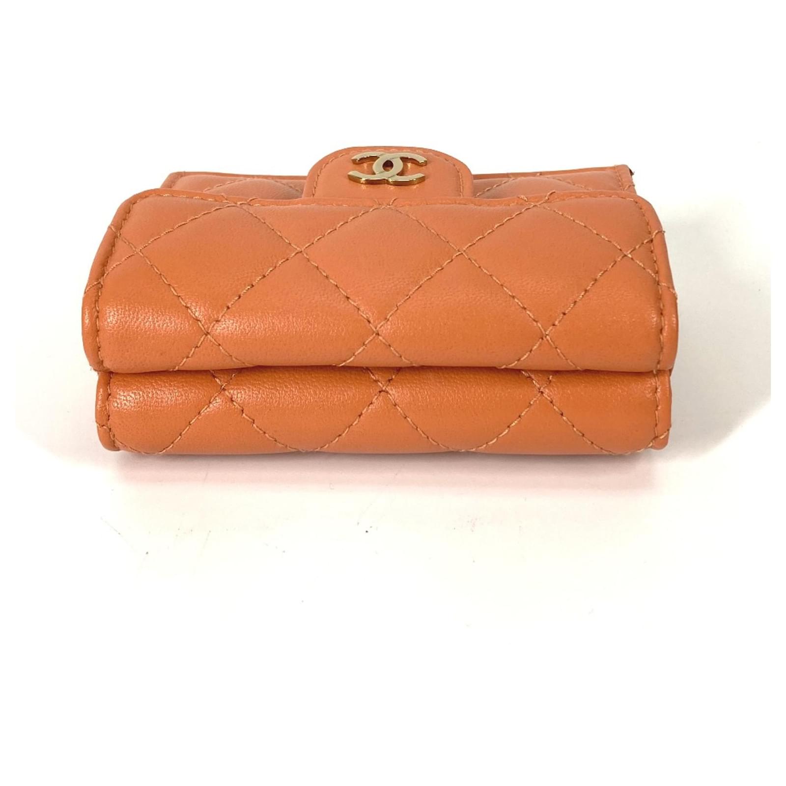Chanel AP0230 CC Mark Compact Trifold Wallet Orange Leather ref