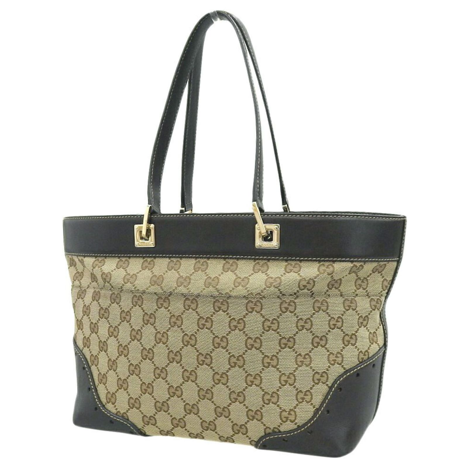 Gucci GG Canvas Interlocking G Handbag Brown Beige Leather Cloth ref ...